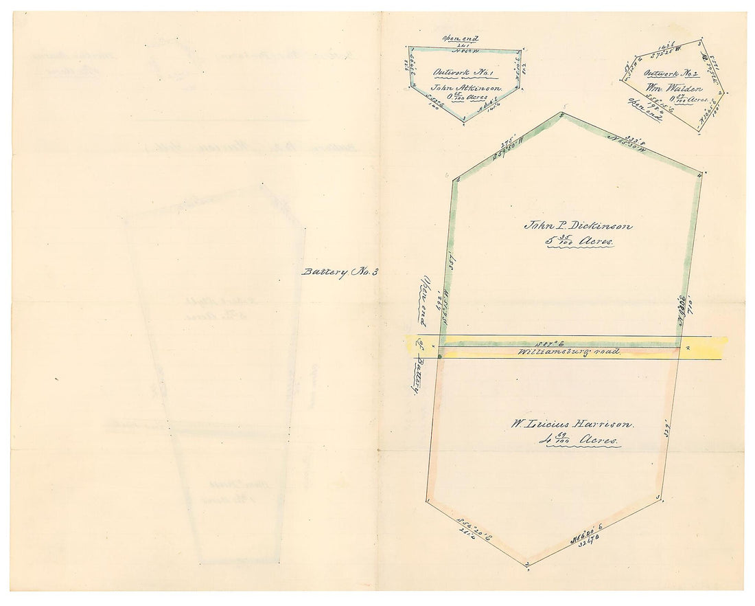 This old map of Battery No. 3 ; : Outwork No. 1 ; Outwork No. 2. (Batteries Nos. 1, 2 & 3 and Outworks No. 1 & 2 to Battery No. 3, Outwork No. 1) from 1861 was created by B. M. Jones in 1861