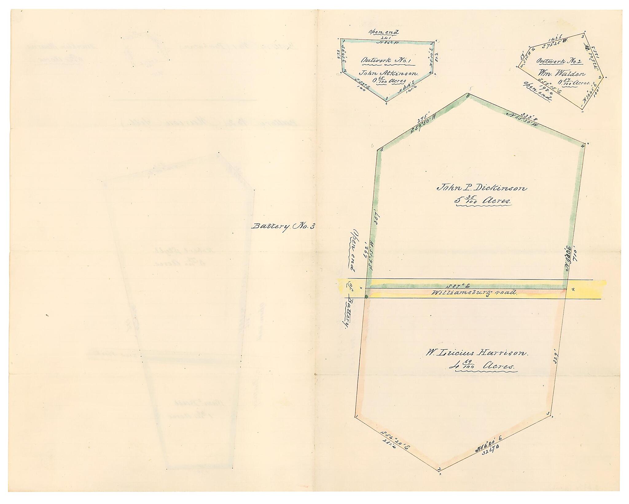 This old map of Battery No. 3 ; : Outwork No. 1 ; Outwork No. 2. (Batteries Nos. 1, 2 & 3 and Outworks No. 1 & 2 to Battery No. 3, Outwork No. 1) from 1861 was created by B. M. Jones in 1861