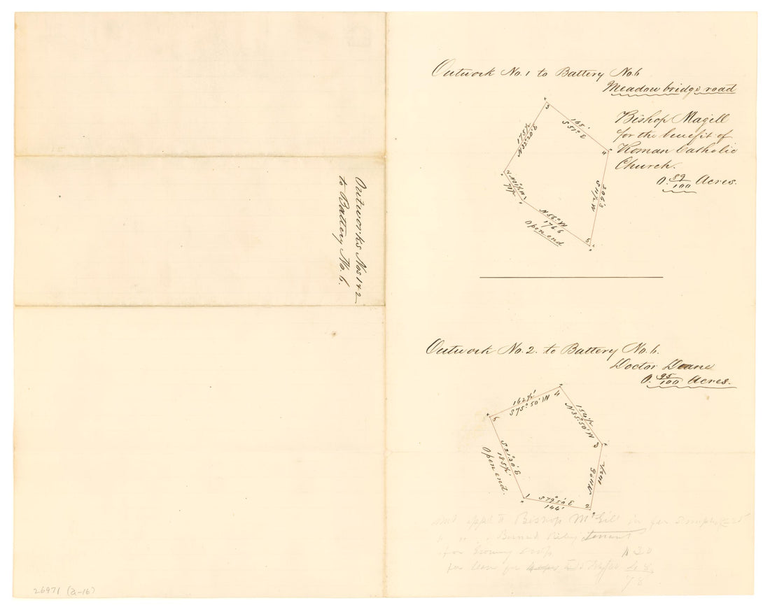 This old map of Outworks Nos. 1 & 2 to Battery No. 6 from 1861 was created by B. M. Jones in 1861