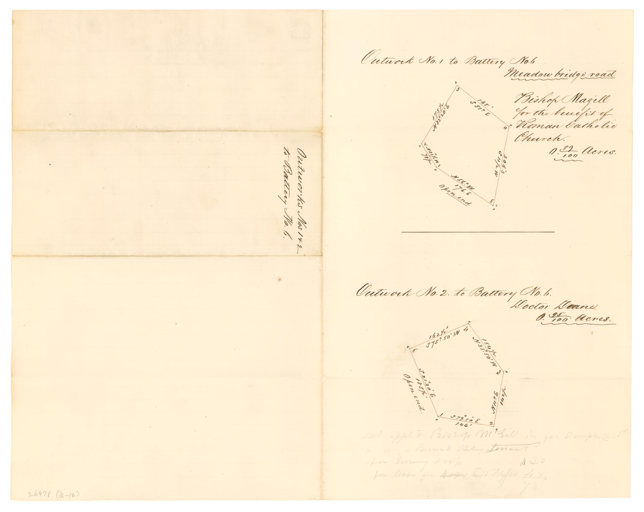 This old map of Outworks Nos. 1 & 2 to Battery No. 6 from 1861 was created by B. M. Jones in 1861