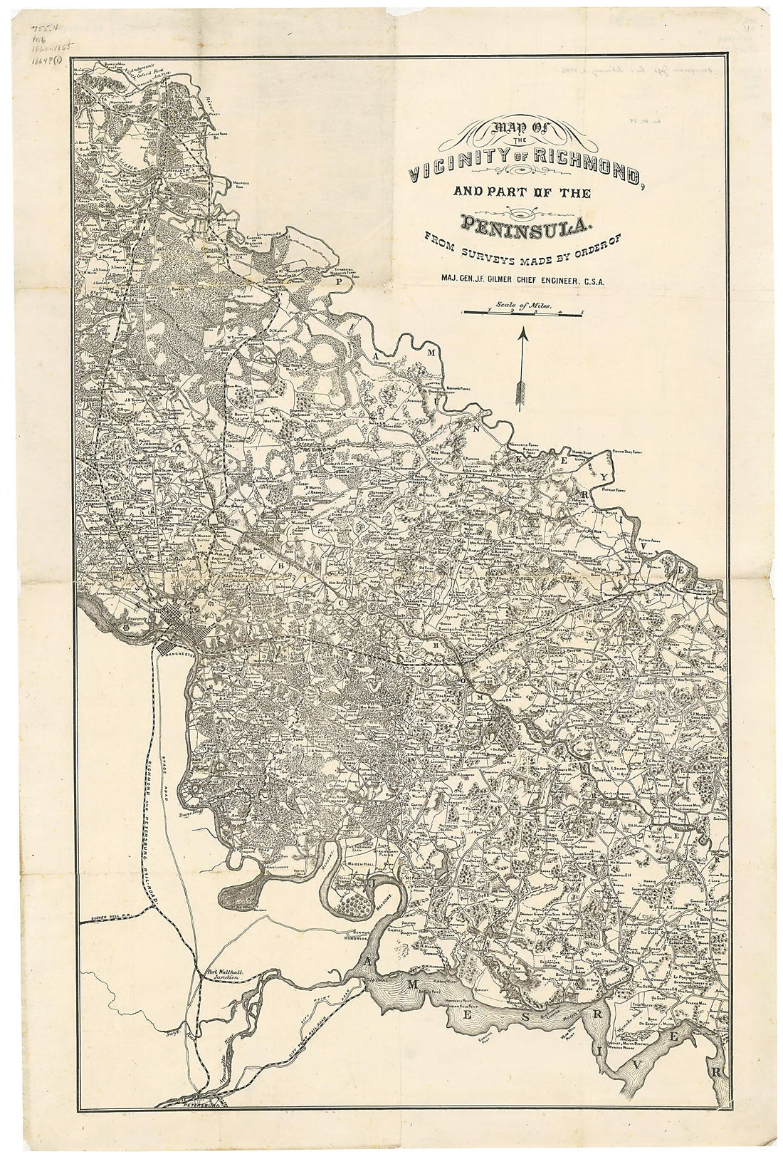This old map of Map of the Vicinity of Richmond, and Part of the Peninsula from 1864 was created by Jeremy Francis Gilmer in 1864
