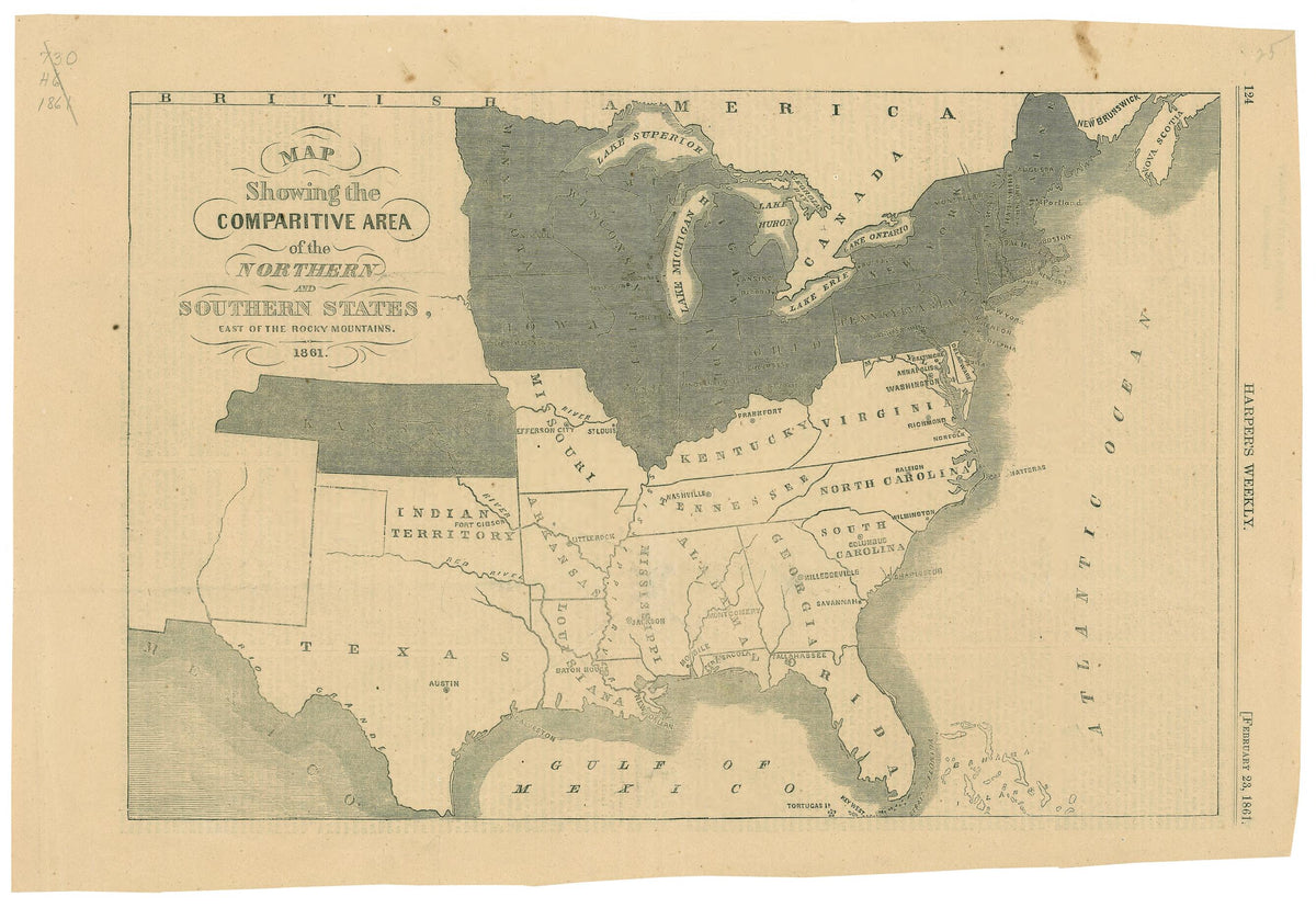 Map Showing the Comparative Area of the Northern and Southern States, East of the Rocky Mountains 1861 by Relic Map Company