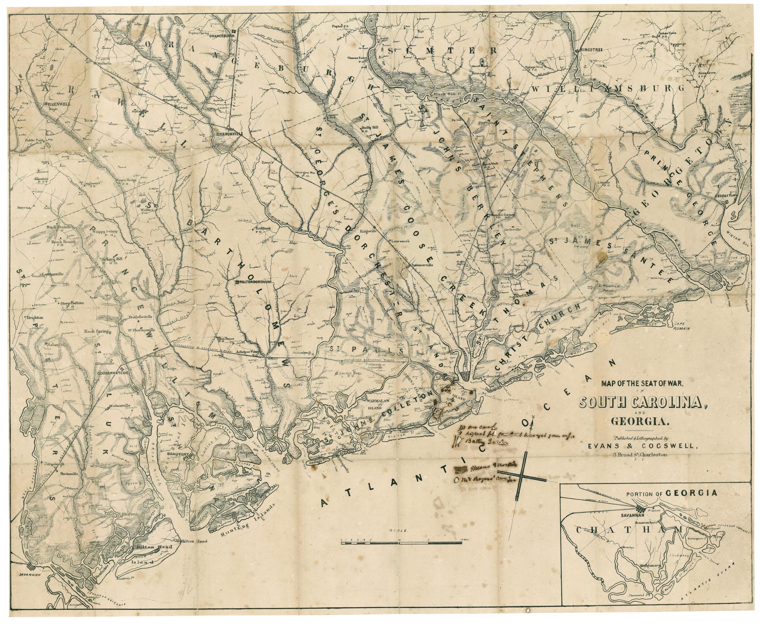 This old map of Map of the Seat of War, In South Carolina, and Georgia from 1861 was created by Evans & Cogswell in 1861