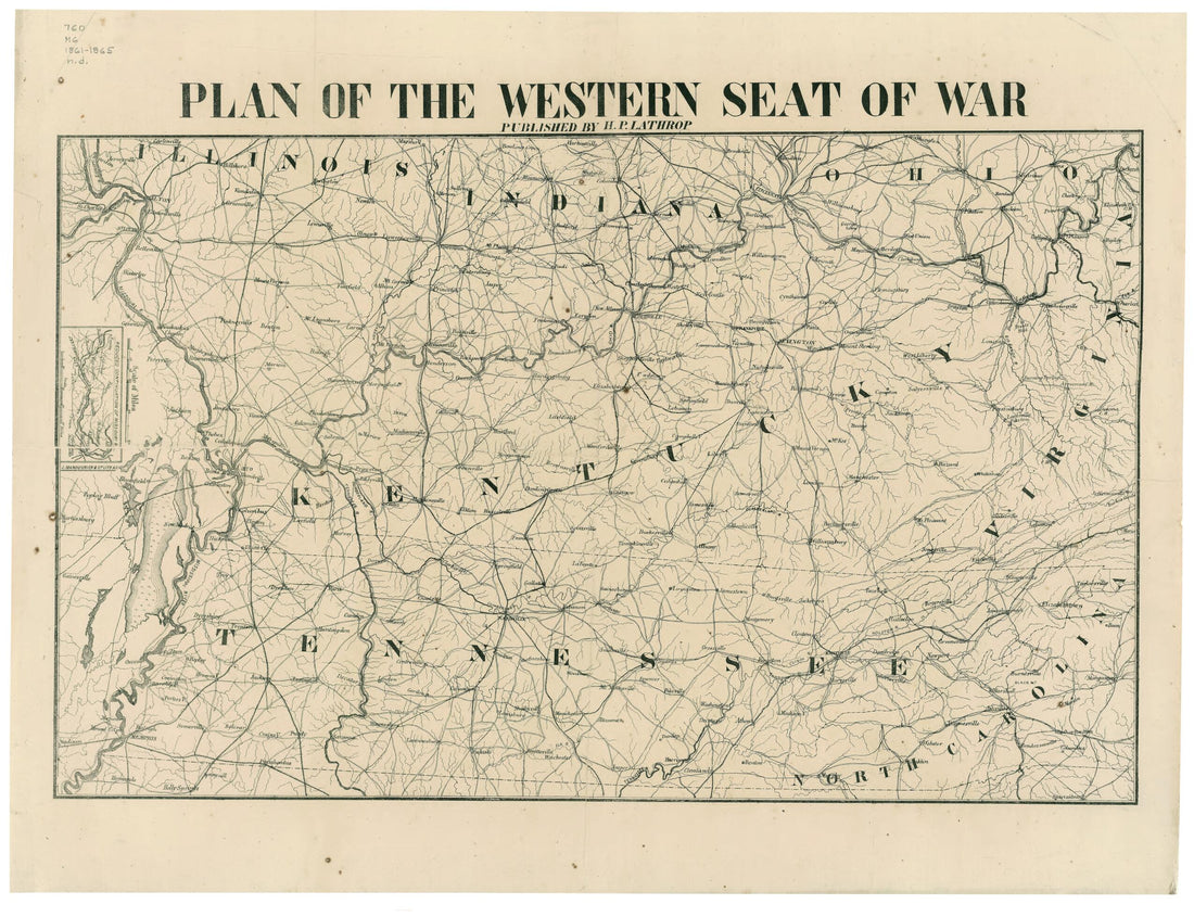 This old map of Plan of the Western Seat of War from 1861 was created by J. Manouvrier & Co., H. P. Lathrop in 1861