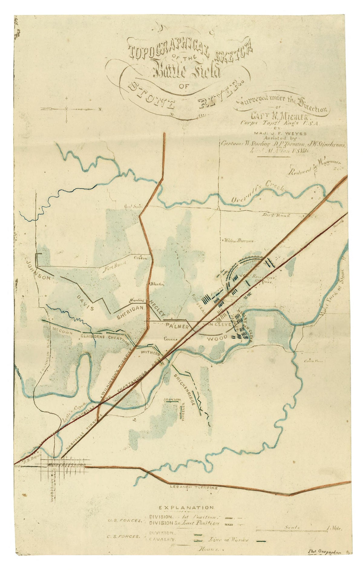 Topographical Sketch of the Battle Field of Stone River 1863 by Relic Map Company
