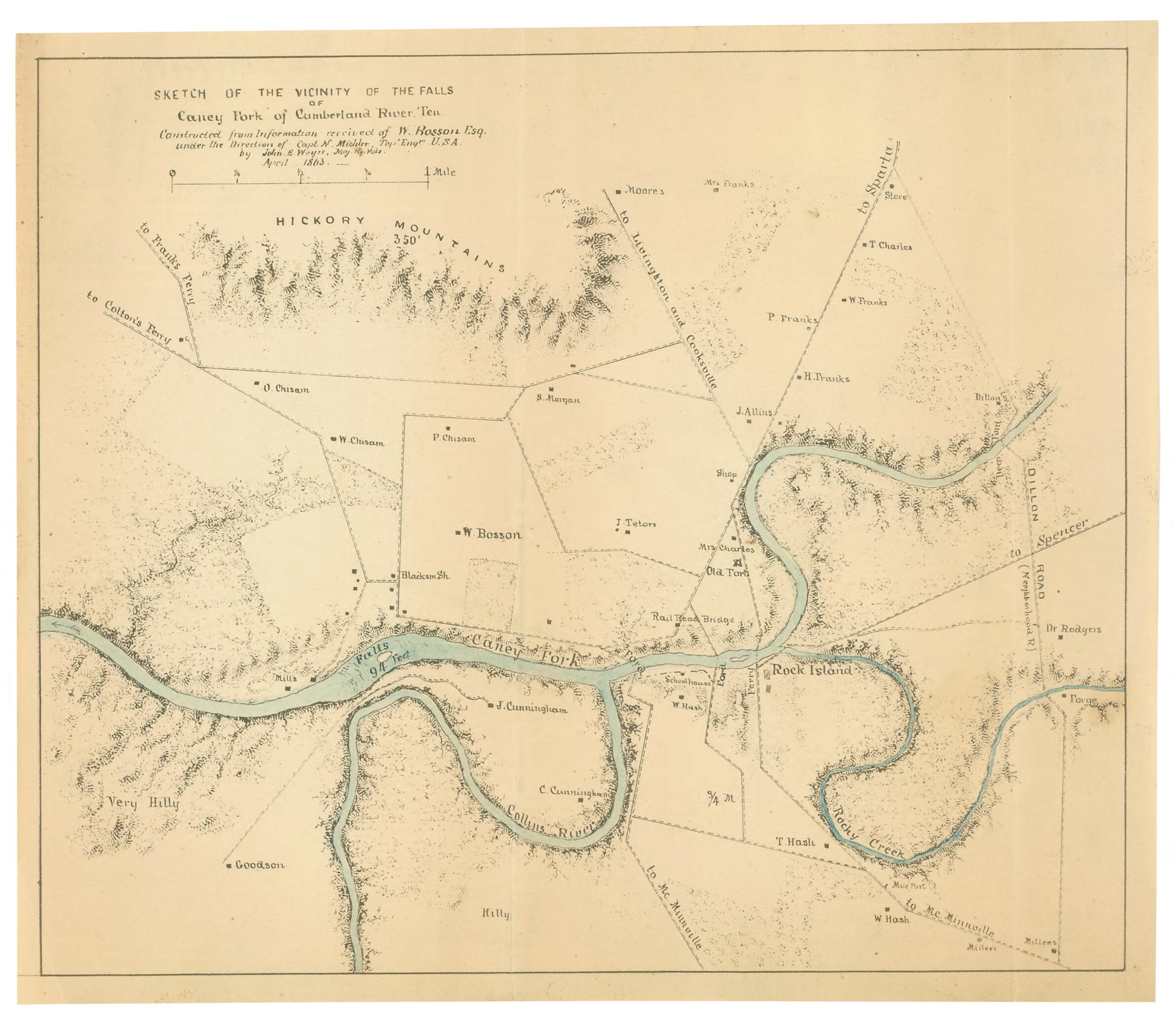 This old map of Sketch of the Vicinity of the Falls of Caney Fork of Cumberland River, Ten from 1863 was created by N. (Nathaniel) Michler, W. Rosson, United States. Army. Corps of Engineers, J. E. Weyss in 1863