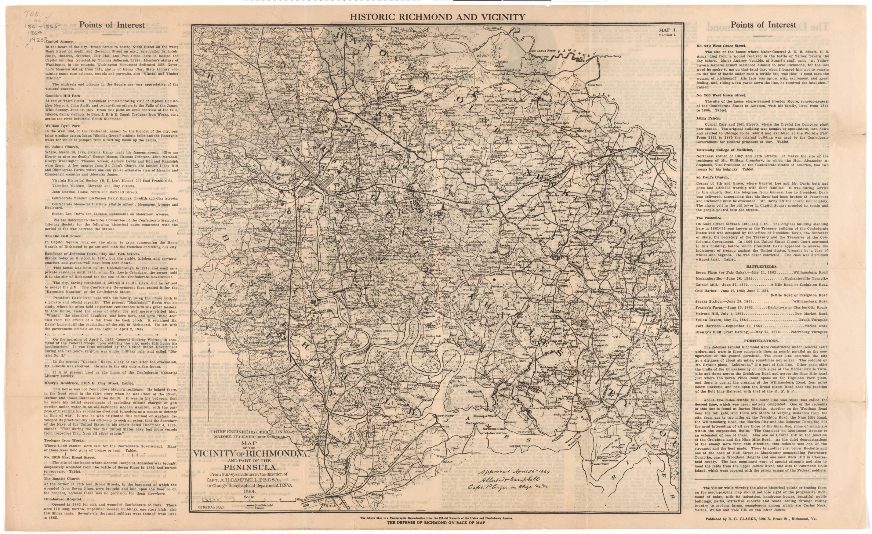 This old map of Map of the Vicinity of Richmond, Va. and Part of the Peninsula from 1920 was created by Albert H. (Albert Henry) Campbell in 1920