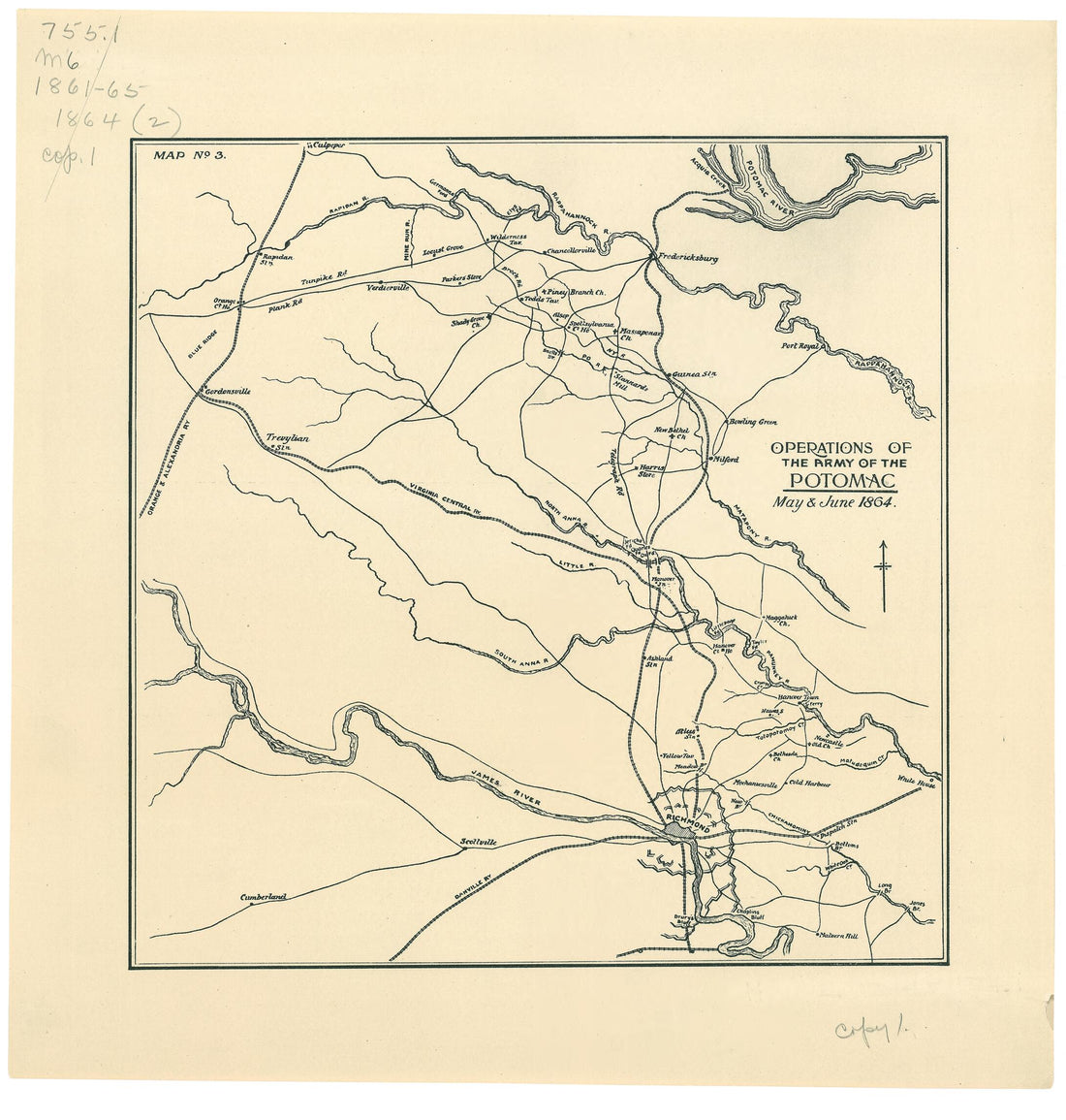This old map of Operations of the Army of the Potomac, May & June from 1864 was created by in 1864