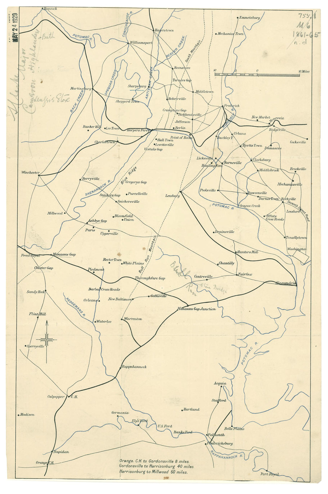 This old map of Military Map of the Region Around Orange C.H., Gordonsville, Harrisonburg & Millwood, Va. from 1900 was created by in 1900