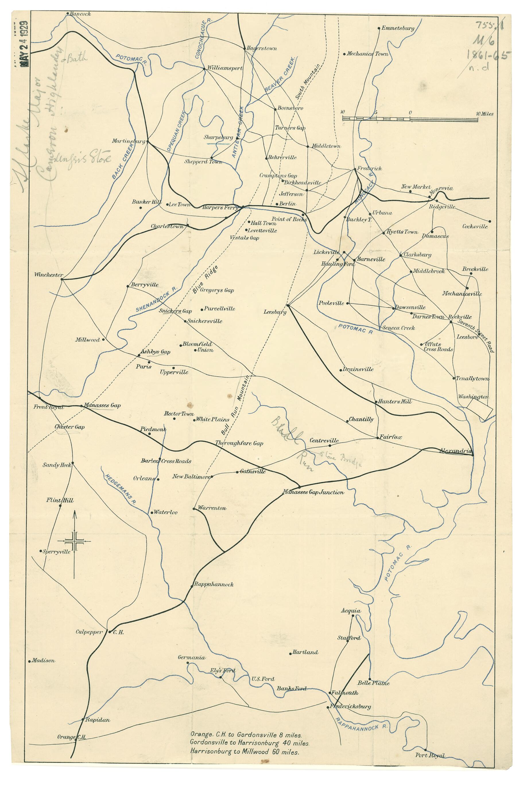 This old map of Military Map of the Region Around Orange C.H., Gordonsville, Harrisonburg & Millwood, Va. from 1900 was created by in 1900