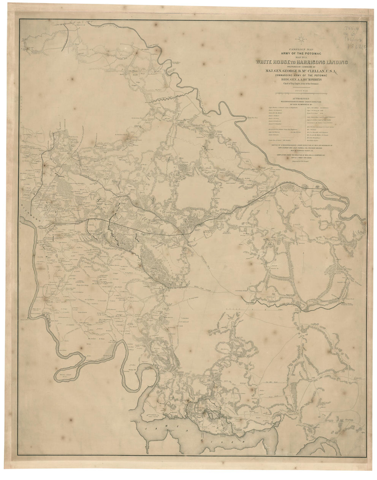 White House to Harrisons Landing (Campaign Map, Army of the Potomac, Map No 3) 1862 by Relic Map Company