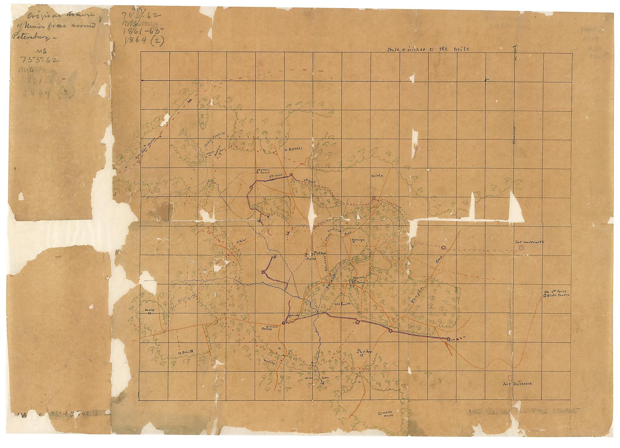 This old map of Original Formation of Union Forces Around Petersburg. (Union Forces Around Petersburg) from 1864 was created by in 1864