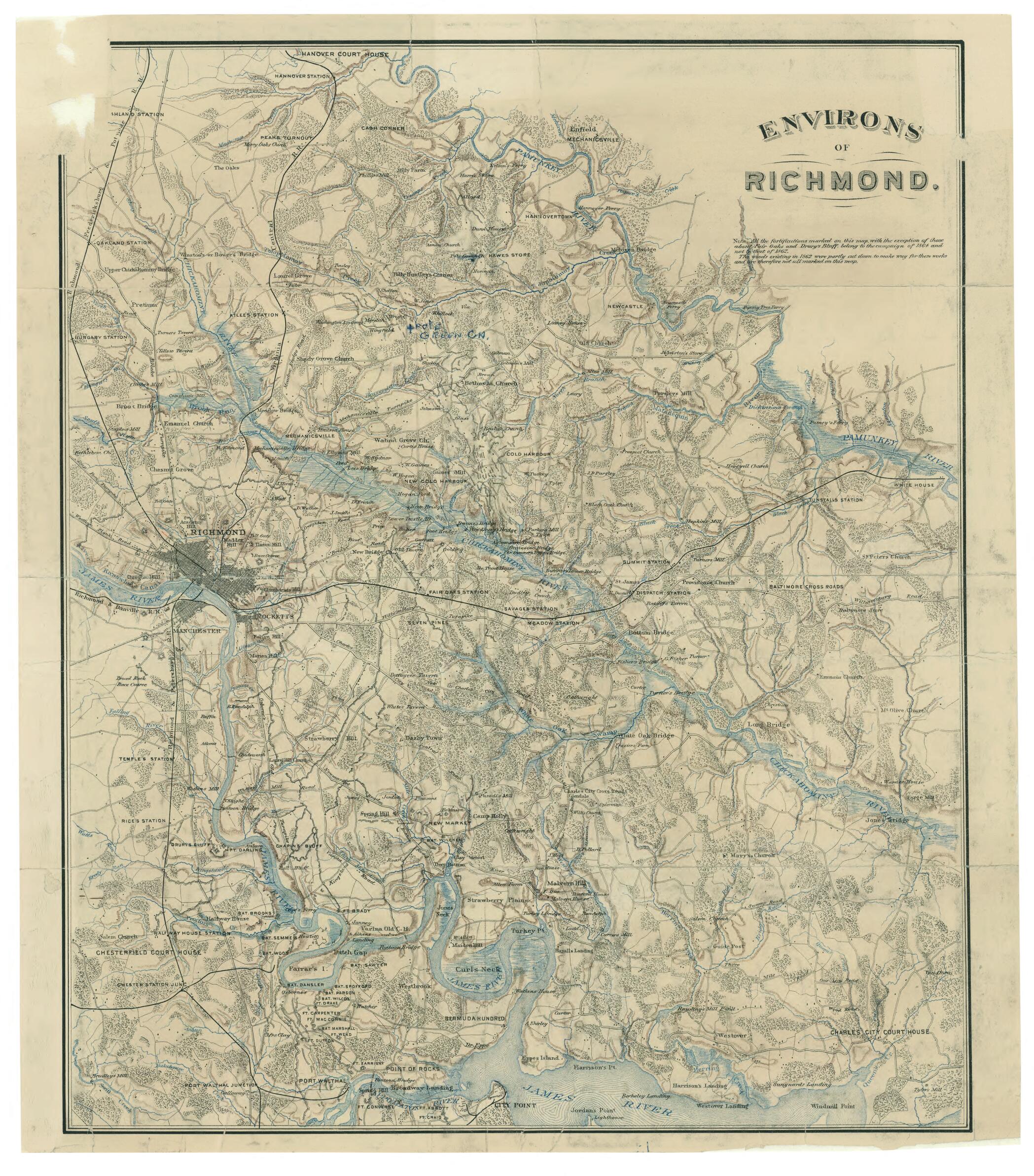 This old map of Environs of Richmond from 1864 was created by in 1864