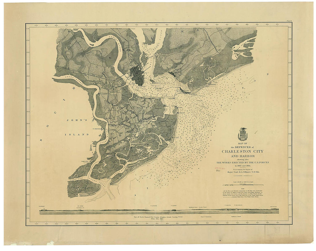 This old map of Map of the Defences of Charleston City and Harbor, Showing Also the Works Erected by the U.S. Forces In 1863 and 1864 from 1860 was created by United States. Army. Corps of Engineers in 1860