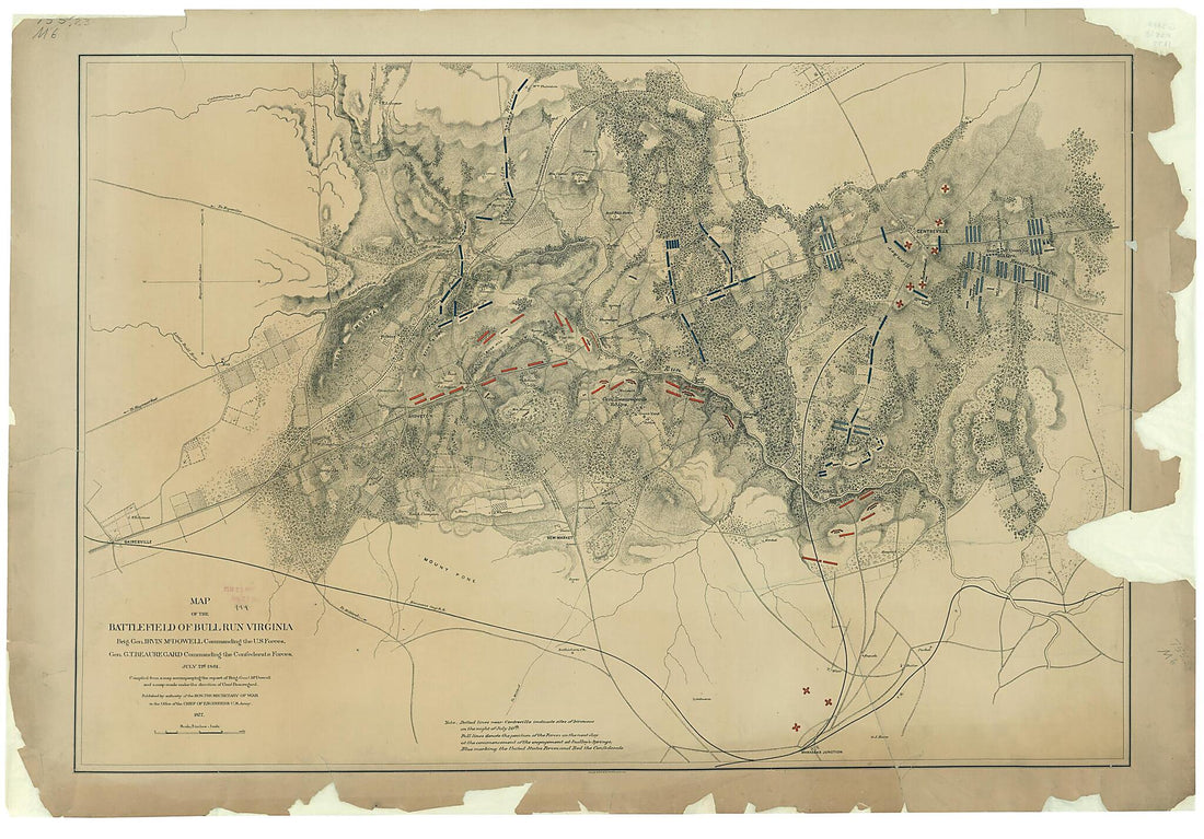 This old map of Map of the Battlefield of Bull Run, Virginia. Brig. Gen. Irvin McDowell Commanding the U.S. Forces, Gen. G. i.e. P. T. Beauregard Commanding the Confederate Forces, July 21st 1861 from 1877 was created by Julius Bien & Co., United State
