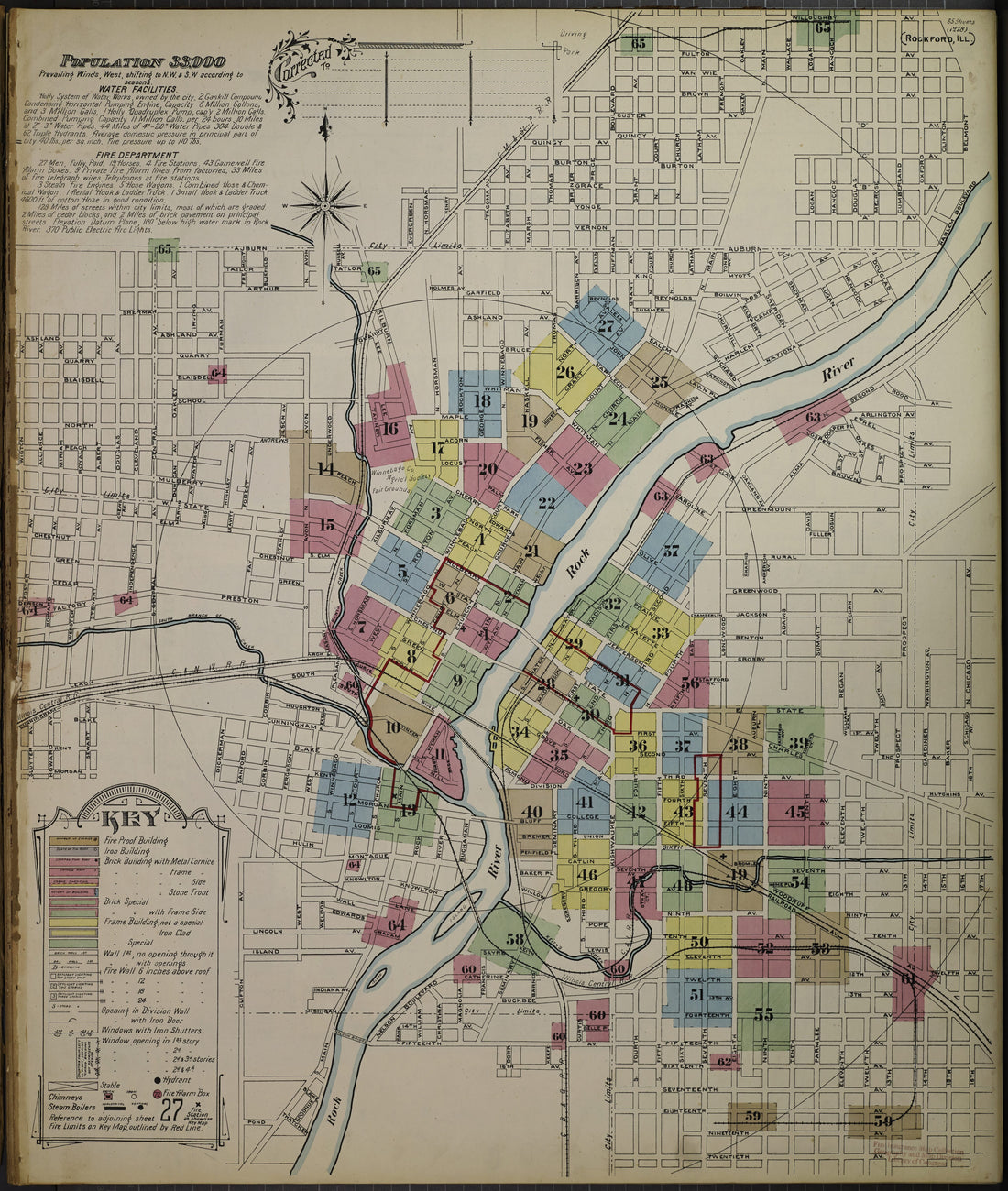 This old map of Sanborn Fire Insurance Map from Rockford, Winnebago County, Illinois from 1897 was created by in 1897