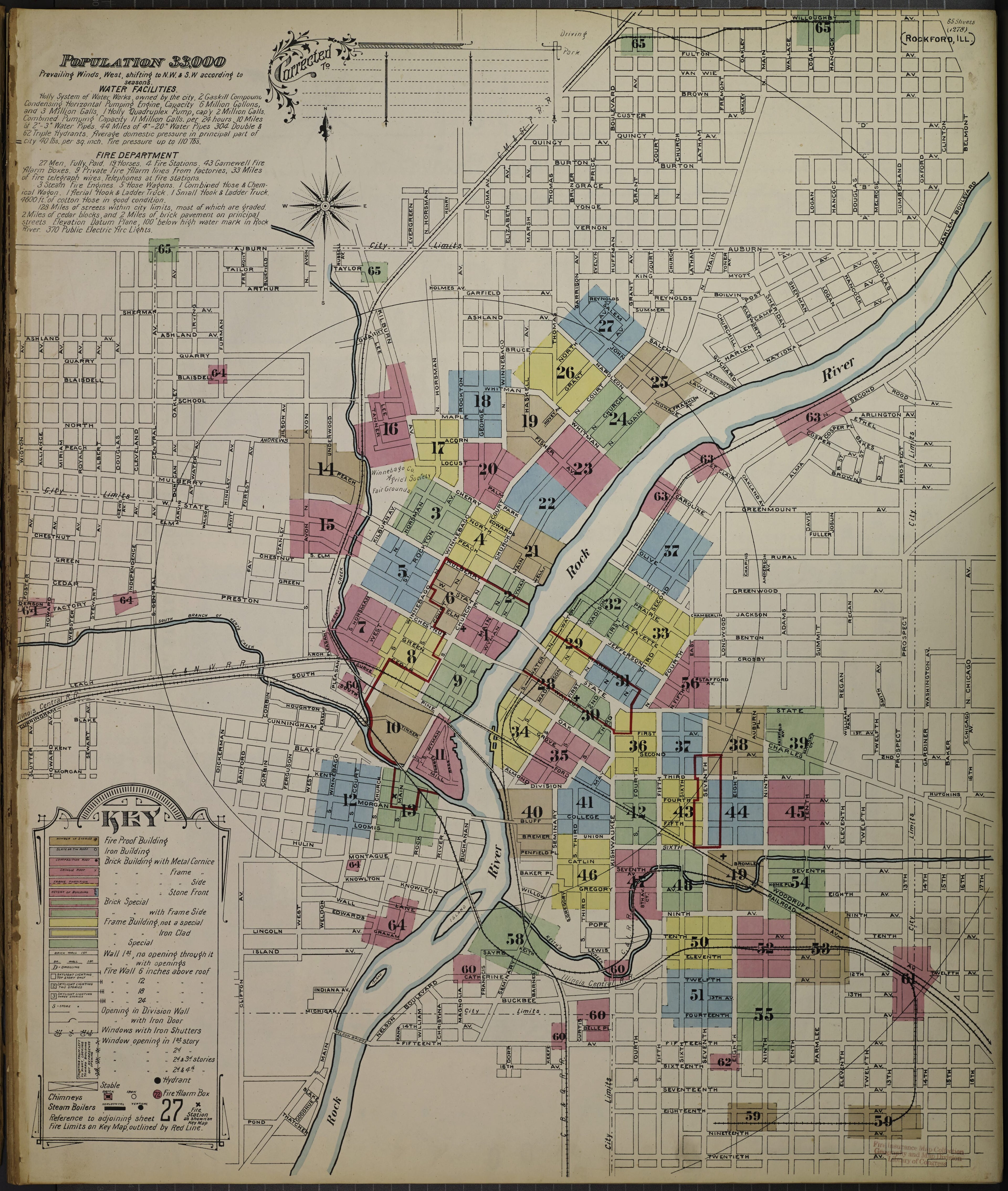 This old map of Sanborn Fire Insurance Map from Rockford, Winnebago County, Illinois from 1897 was created by in 1897