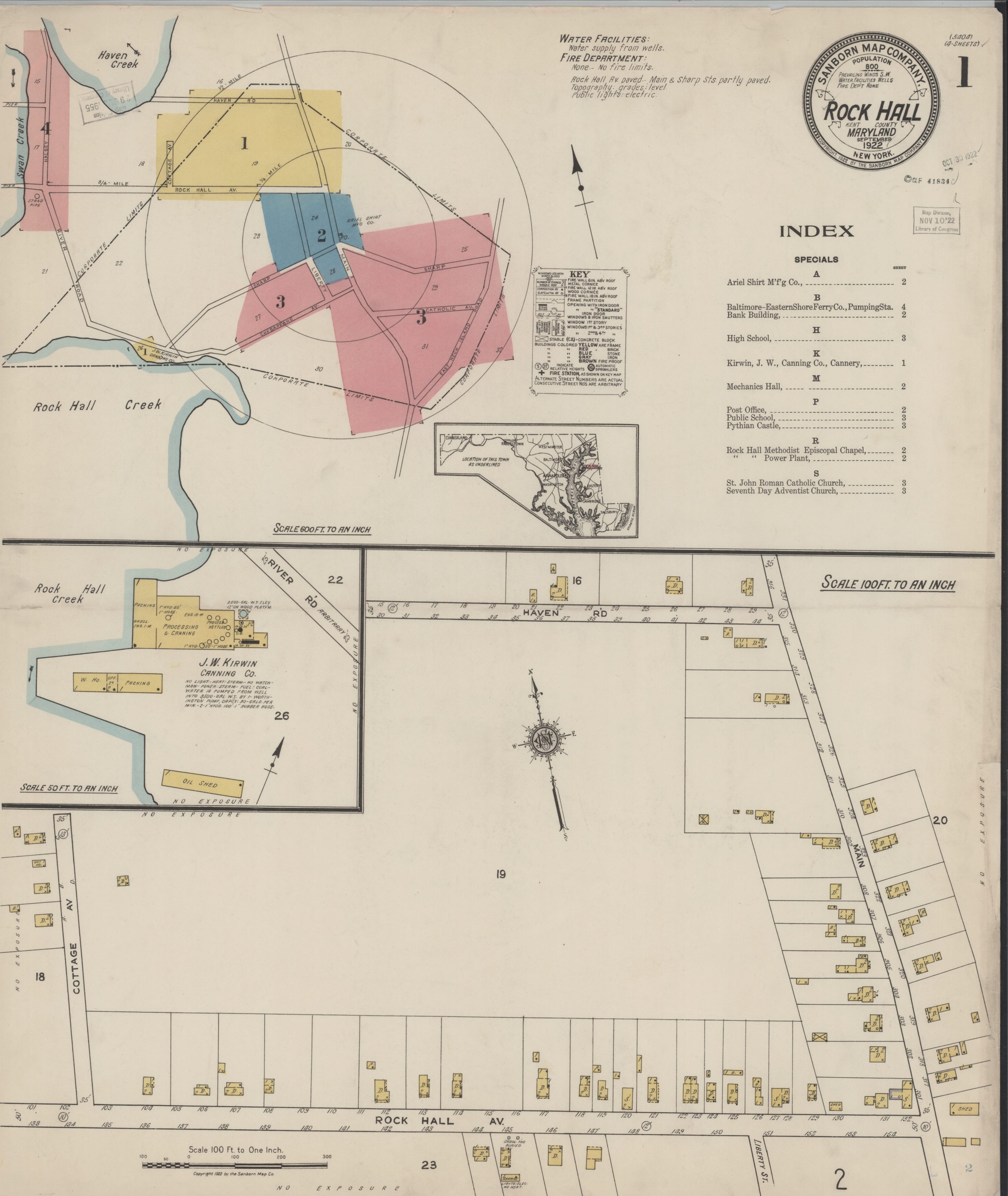 This old map of Sanborn Fire Insurance Map from Rock Hall, Kent County, Maryland from 1922 was created by in 1922