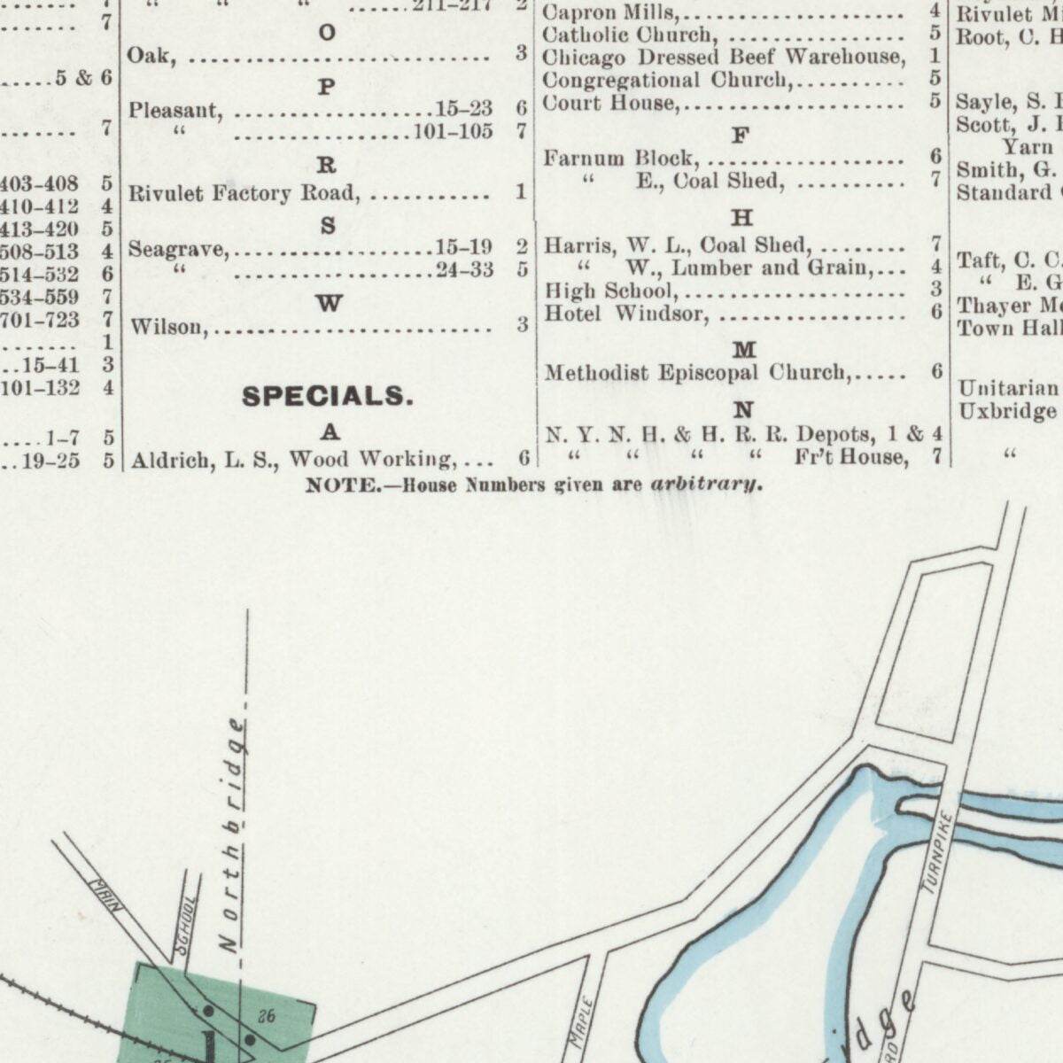 This old map of Sanborn Fire Insurance Map from Uxbridge, Worcester County, Massachusetts from 1903 was created by  in 1903