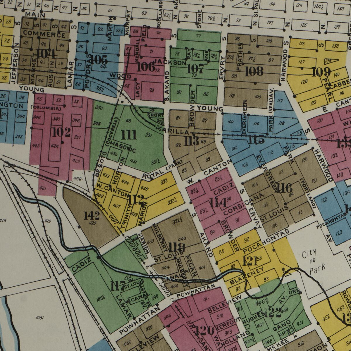 This old map of Sanborn Fire Insurance Map from Dallas, Dallas County, Texas from 1905 was created by  in 1905