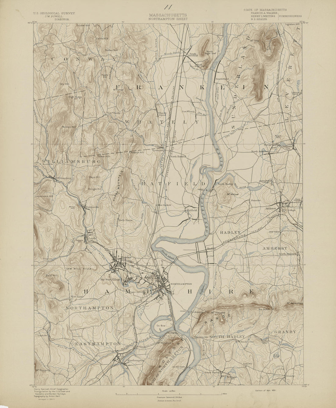 Massachusetts, Northampton Sheet from Atlas of Massachusetts 1890 by Relic Map Company