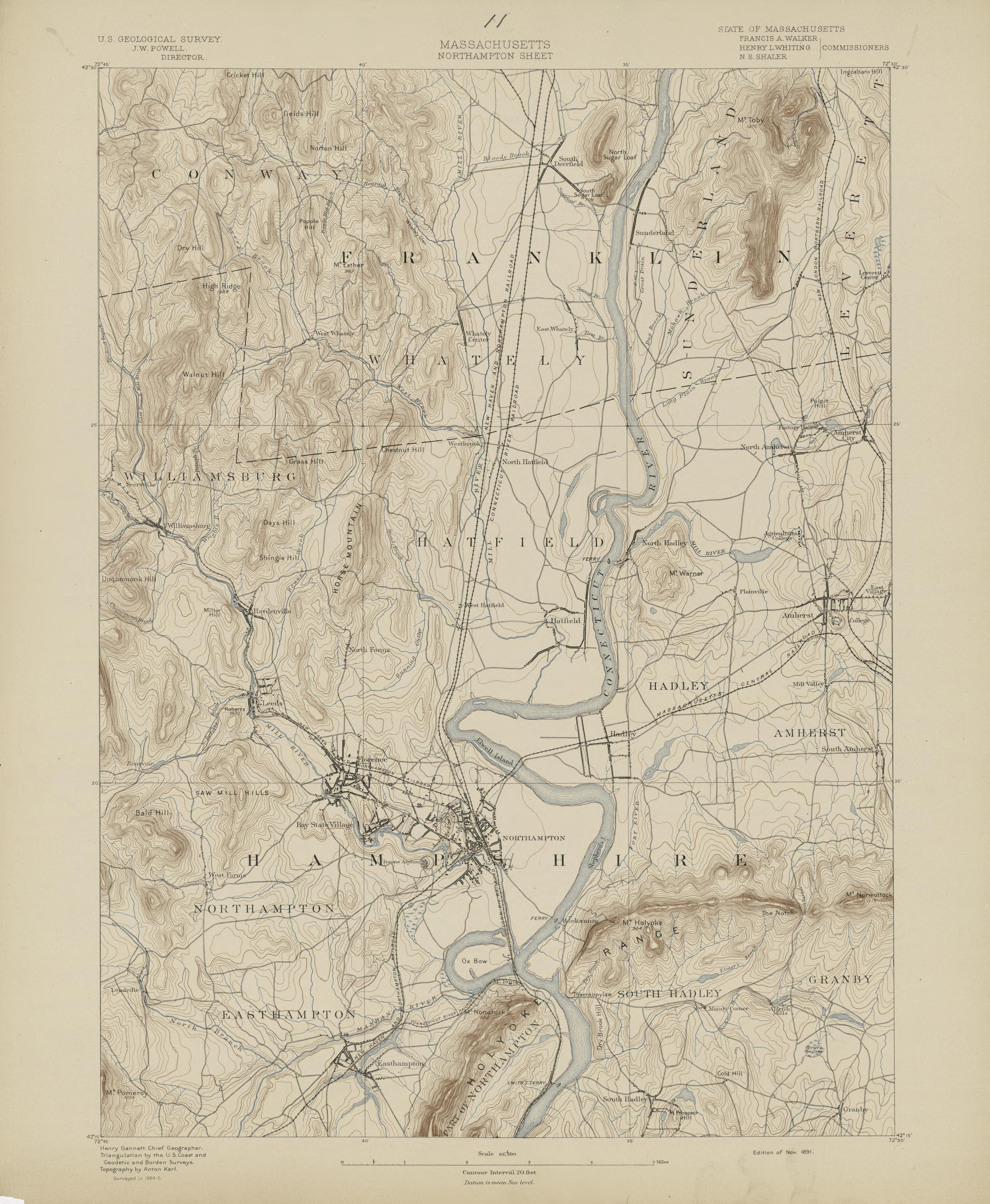 Massachusetts, Northampton Sheet from Atlas of Massachusetts 1890 by Relic Map Company