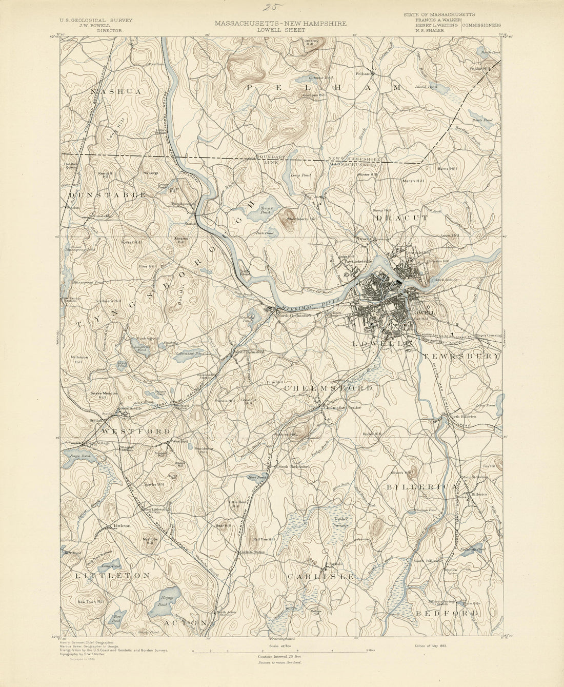 Massachusetts - New Hampshire, Lowell Sheet from Atlas of Massachusetts 1890 by Relic Map Company