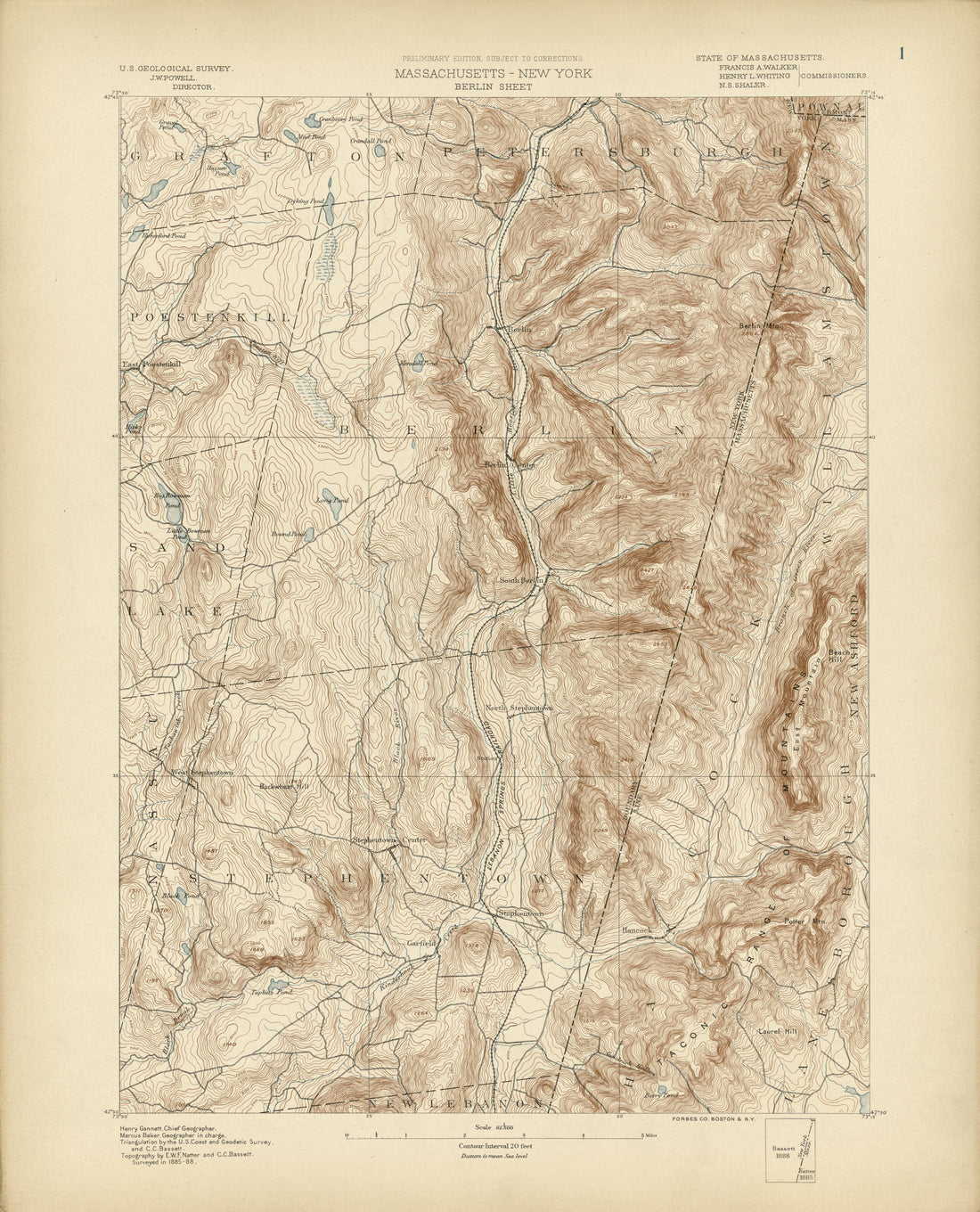 Massachusetts - New York, Berlin Sheet from Atlas of Massachusetts 1890 by Relic Map Company