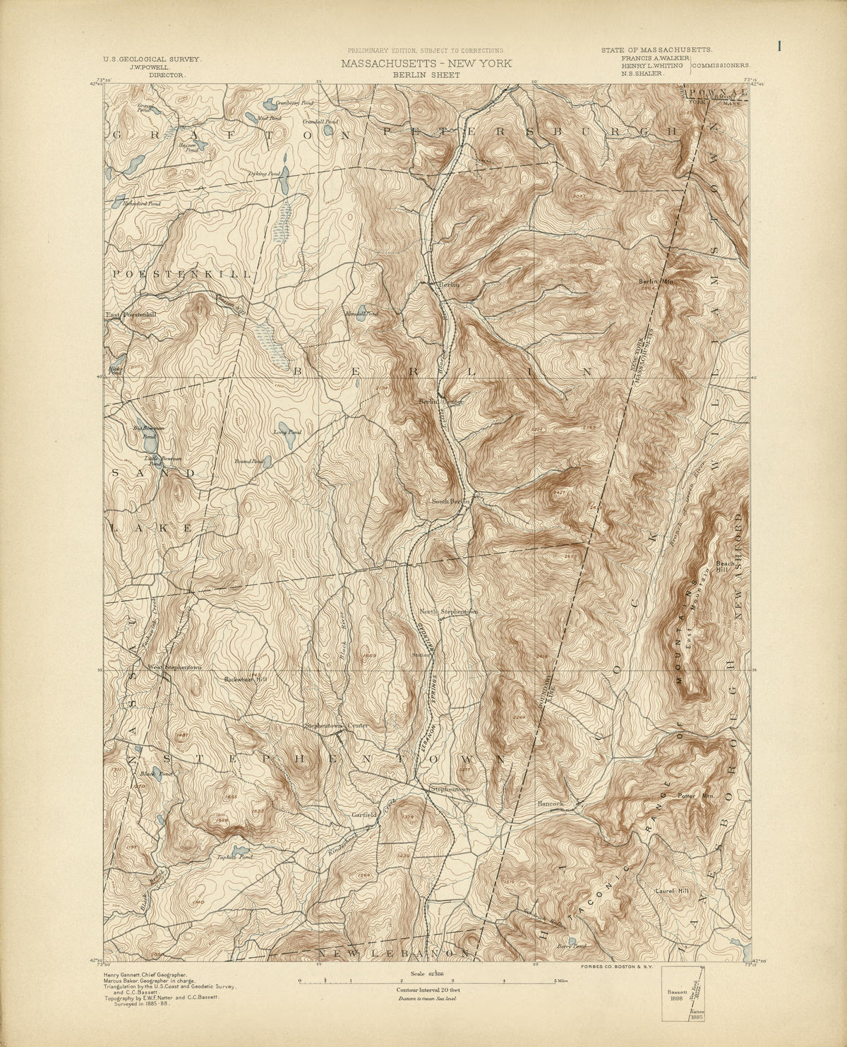 Massachusetts - New York, Berlin Sheet from Atlas of Massachusetts 1890 by Relic Map Company