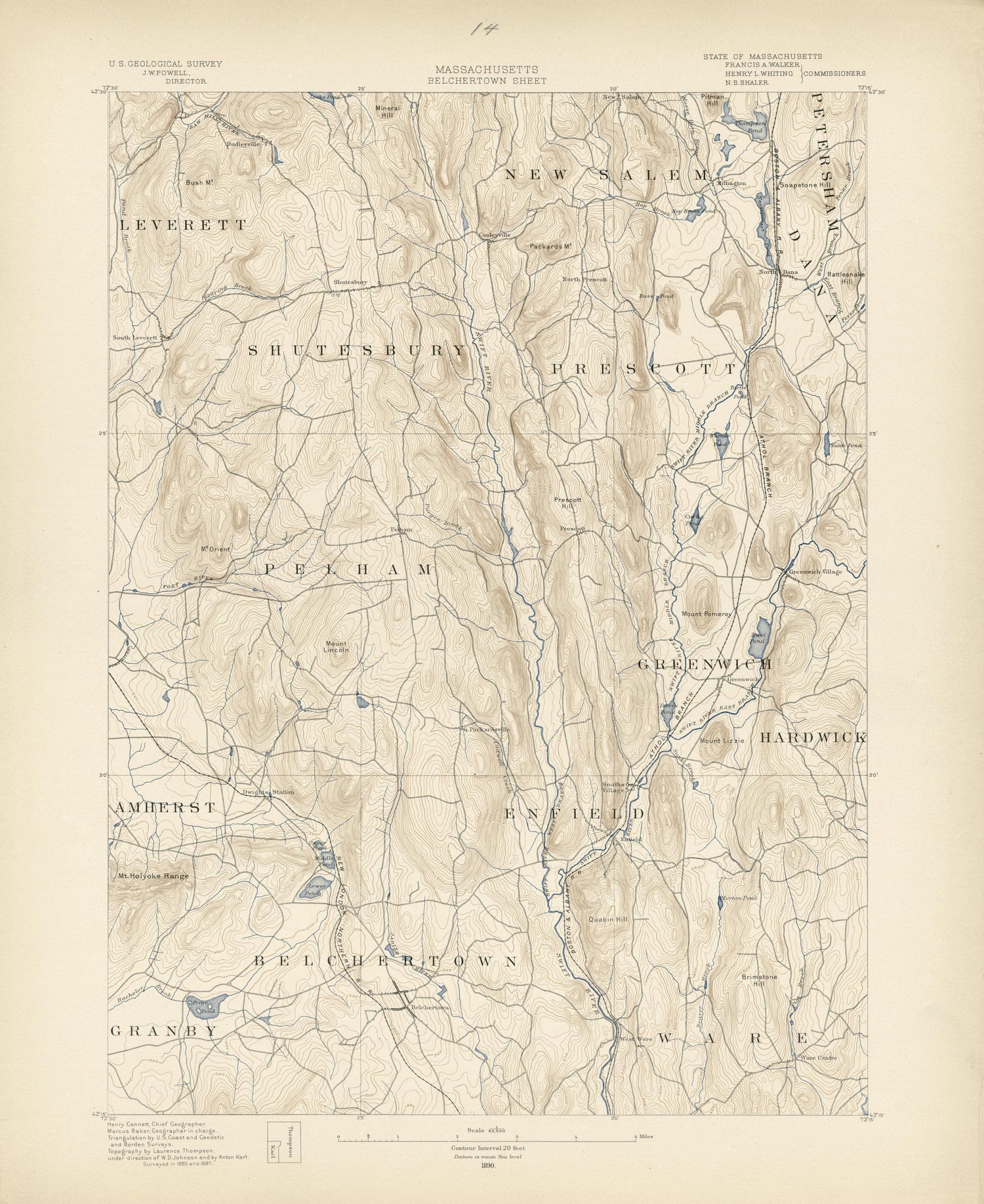 Massachusetts, Belchertown Sheet from Atlas of Massachusetts 1890 by Relic Map Company
