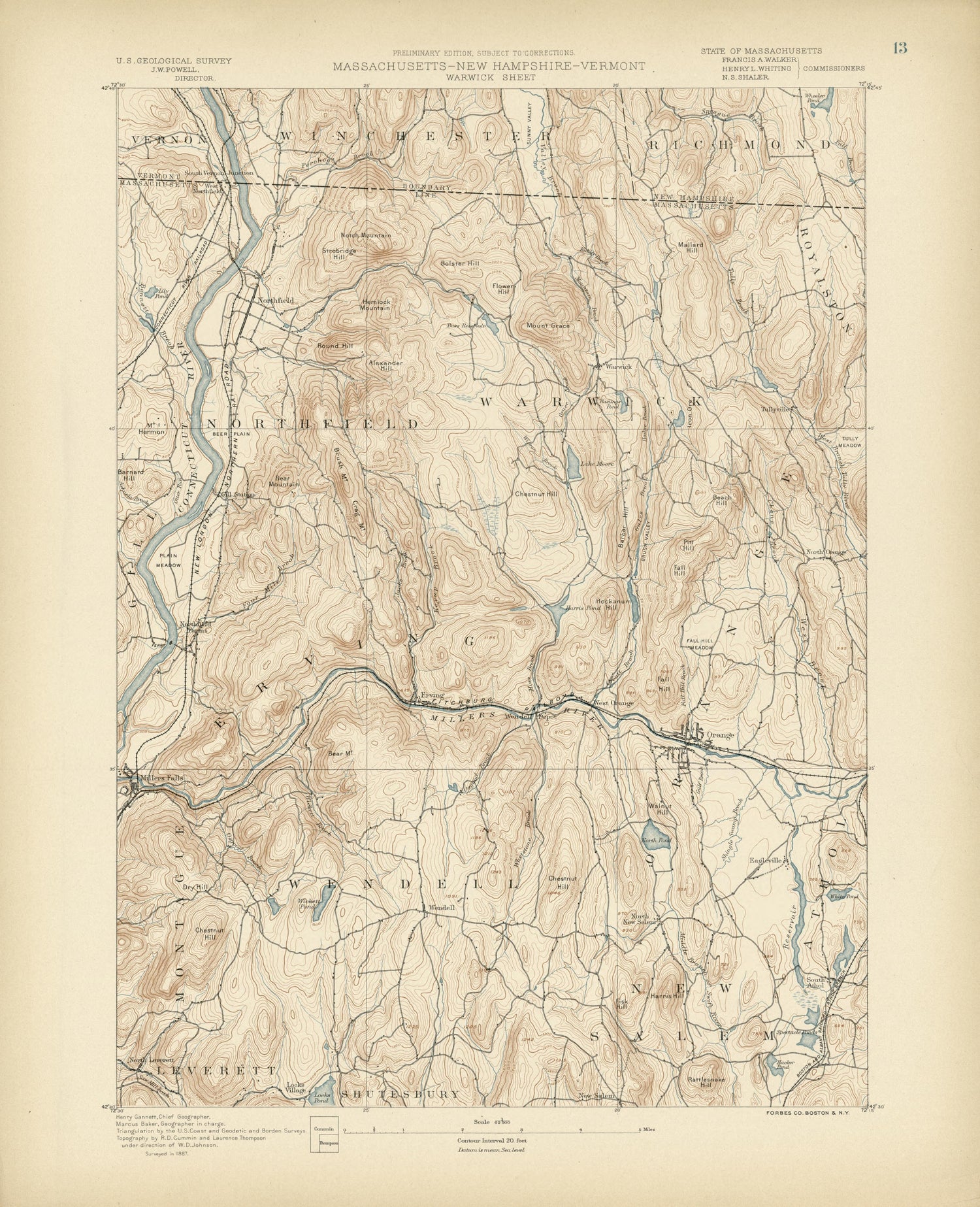 Massachusetts - New Hampshire - Vermont, Warwick Sheet from Atlas of Massachusetts 1890 by Relic Map Company