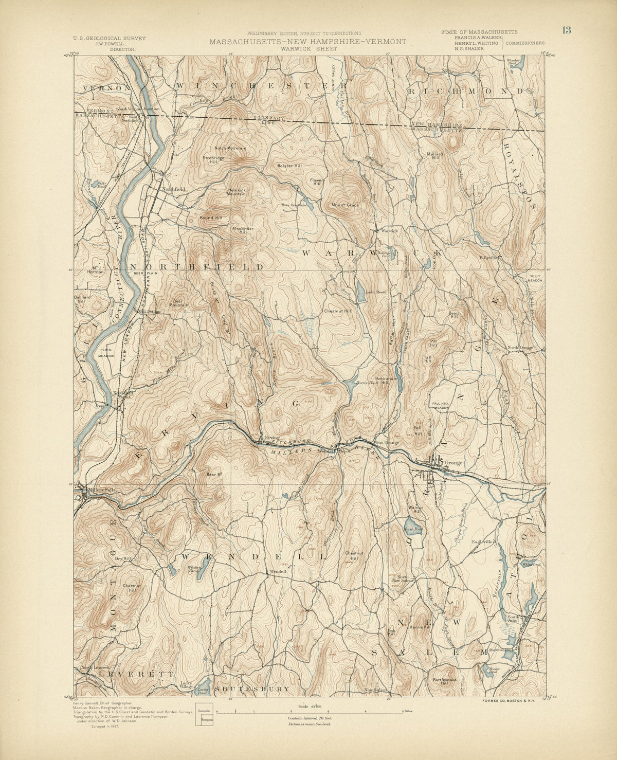 Massachusetts - New Hampshire - Vermont, Warwick Sheet from Atlas of Massachusetts 1890 by Relic Map Company