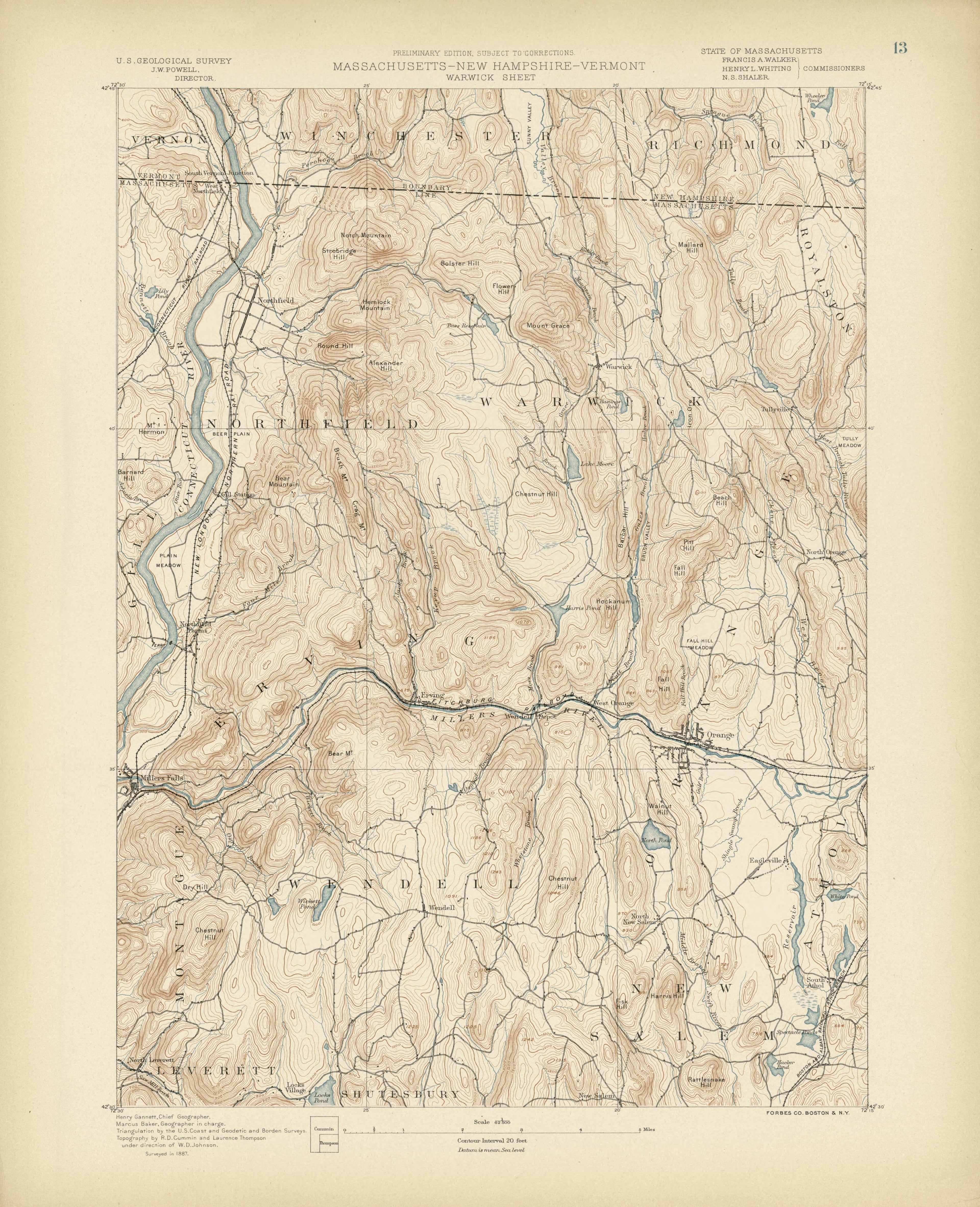 Massachusetts - New Hampshire - Vermont, Warwick Sheet from Atlas of Massachusetts 1890 by Relic Map Company