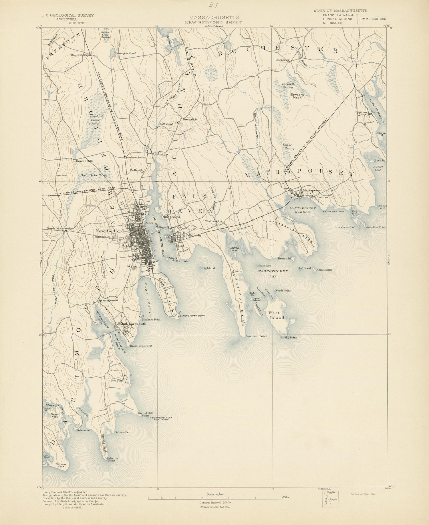 Massachusetts - New Bedford Sheet from Atlas of Massachusetts 1890 by Relic Map Company