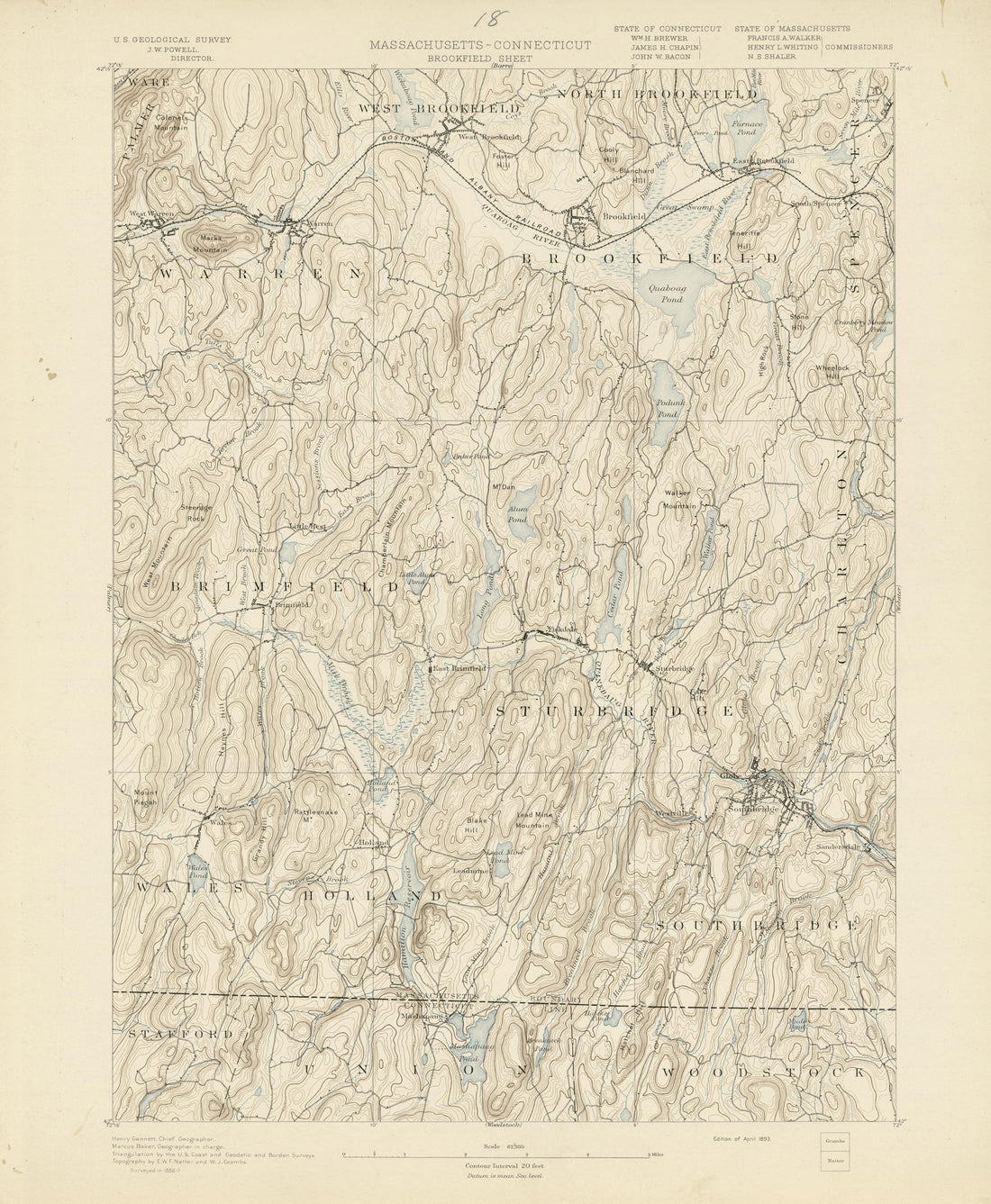 Massachusetts - Connecticut, Brookfield Sheet from Atlas of Massachusetts 1890 by Relic Map Company