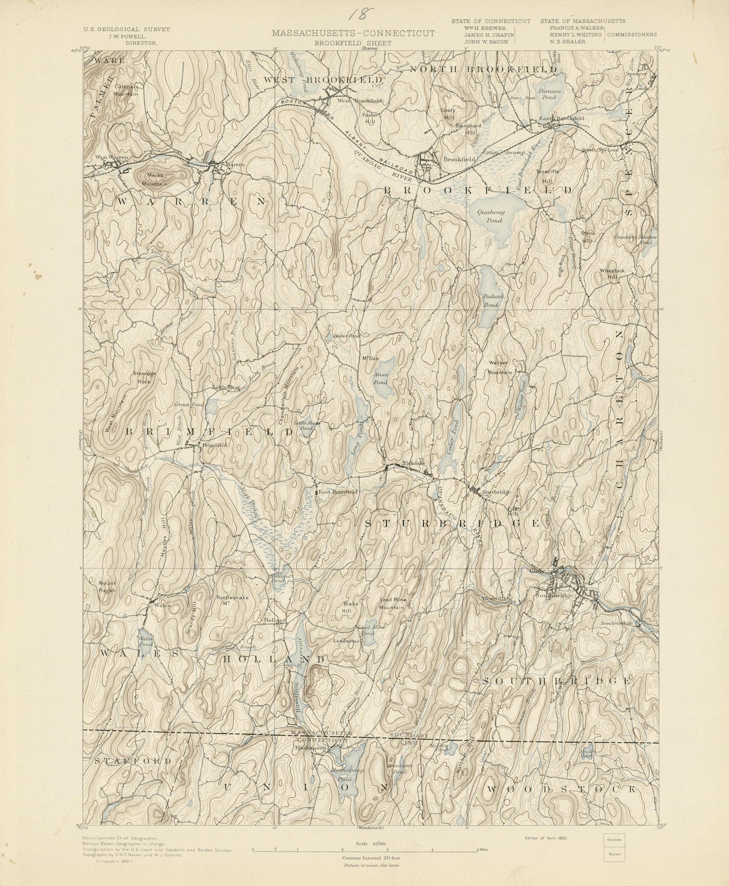 Massachusetts - Connecticut, Brookfield Sheet from Atlas of Massachusetts 1890 by Relic Map Company