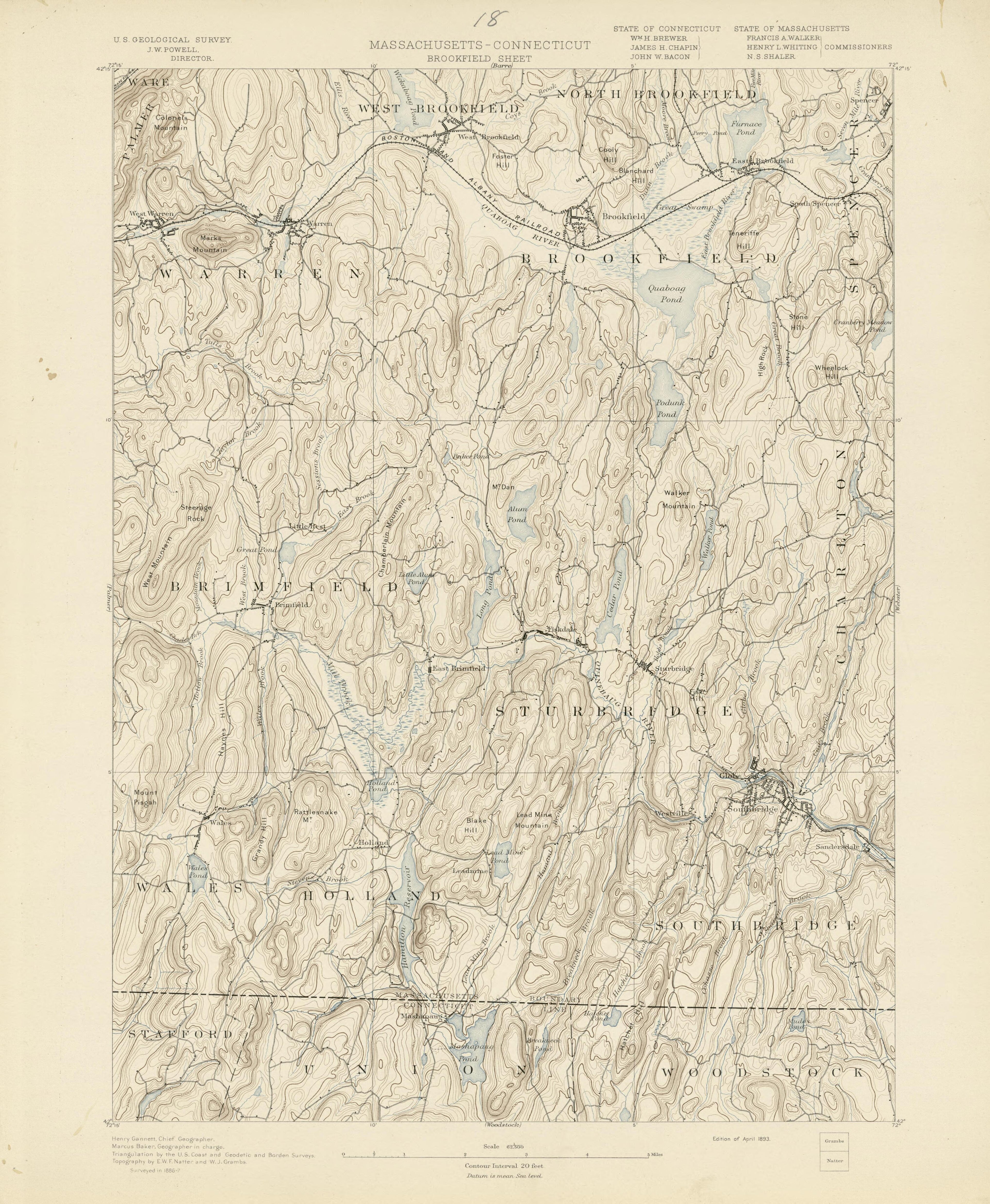 Massachusetts - Connecticut, Brookfield Sheet from Atlas of Massachusetts 1890 by Relic Map Company
