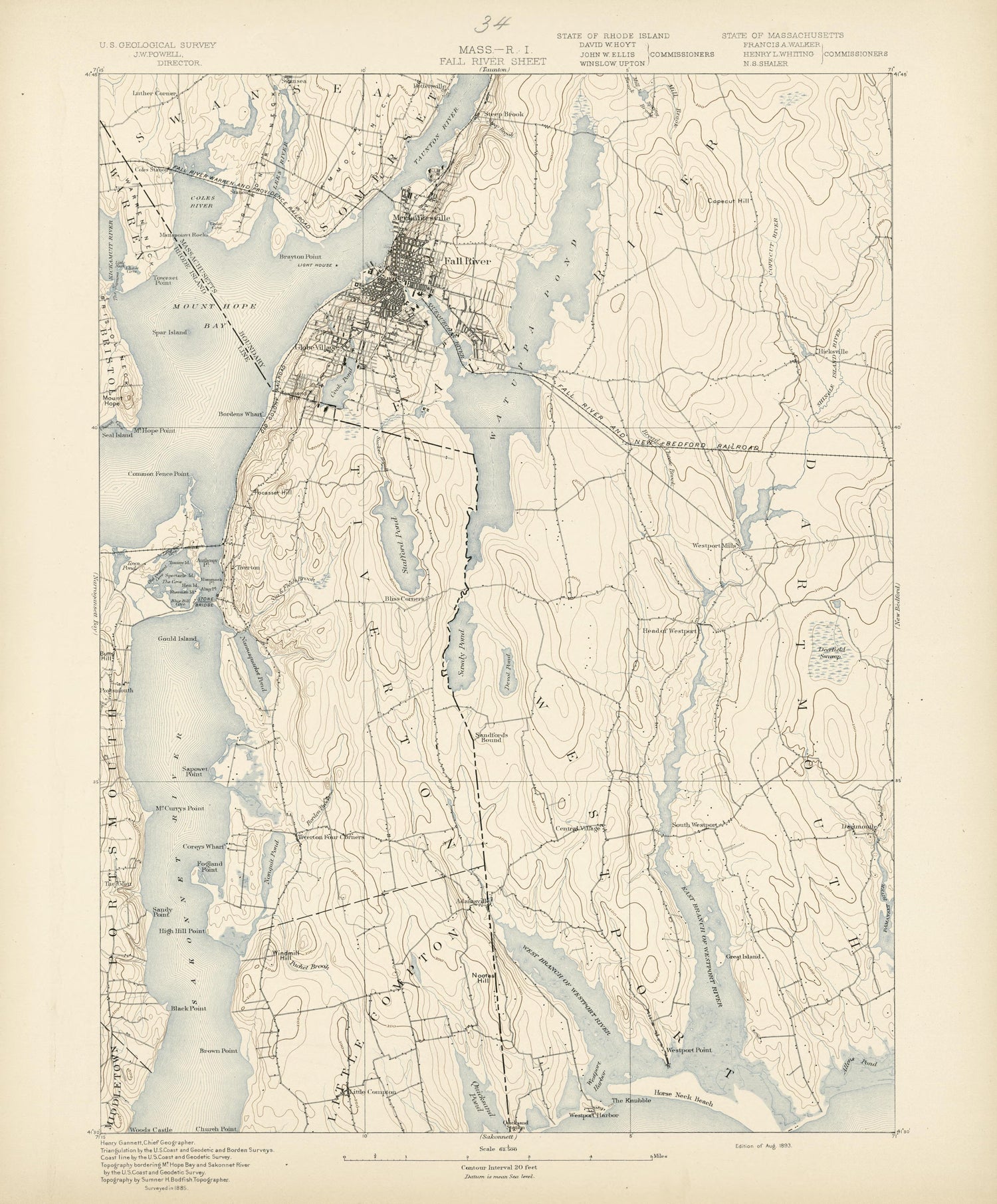 Massachusetts - Rhode Island, Fall River Sheet from Atlas of Massachusetts 1890 by Relic Map Company