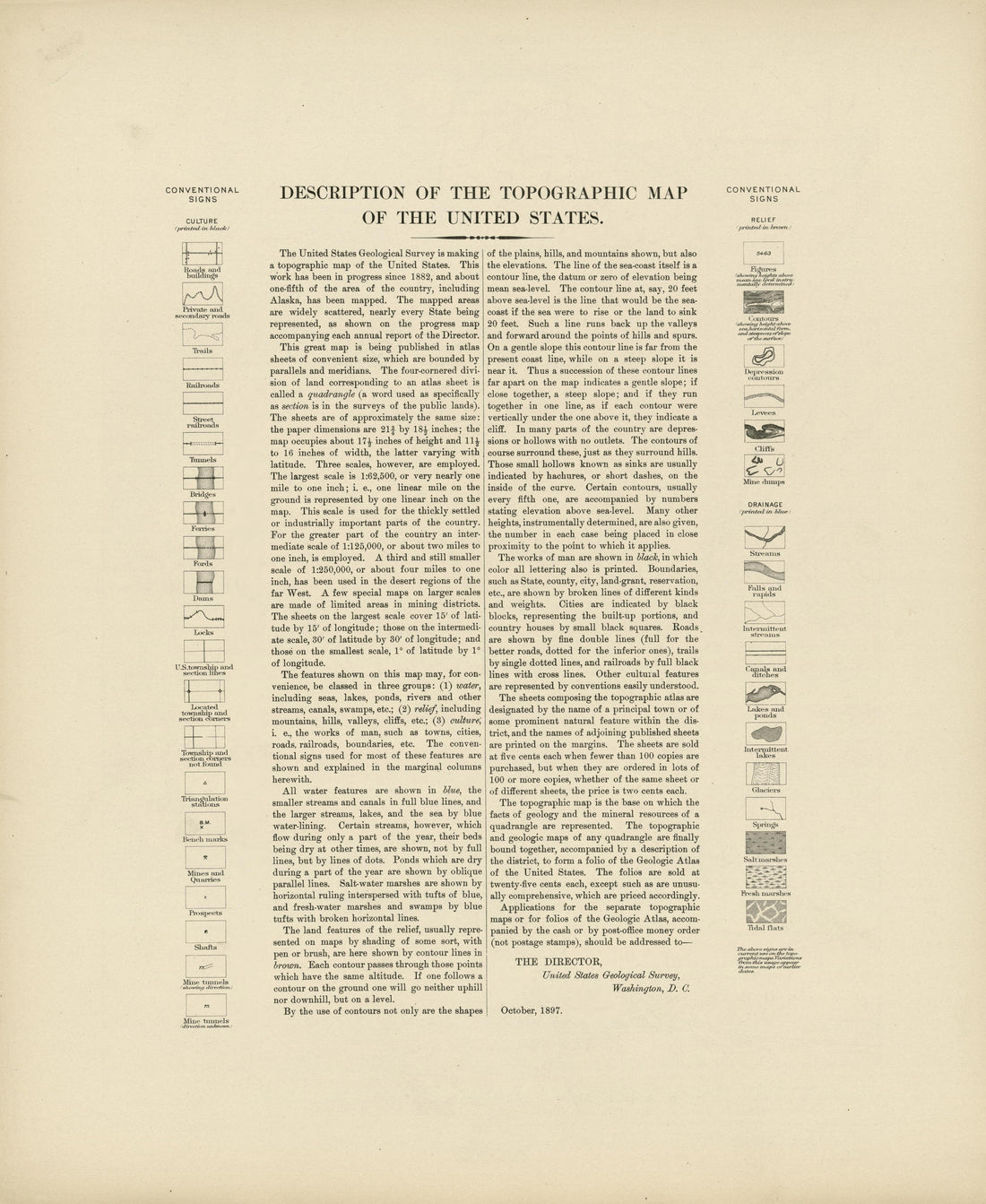Description of the Topographic Map of the United States from Atlas of Massachusetts 1890 by Relic Map Company