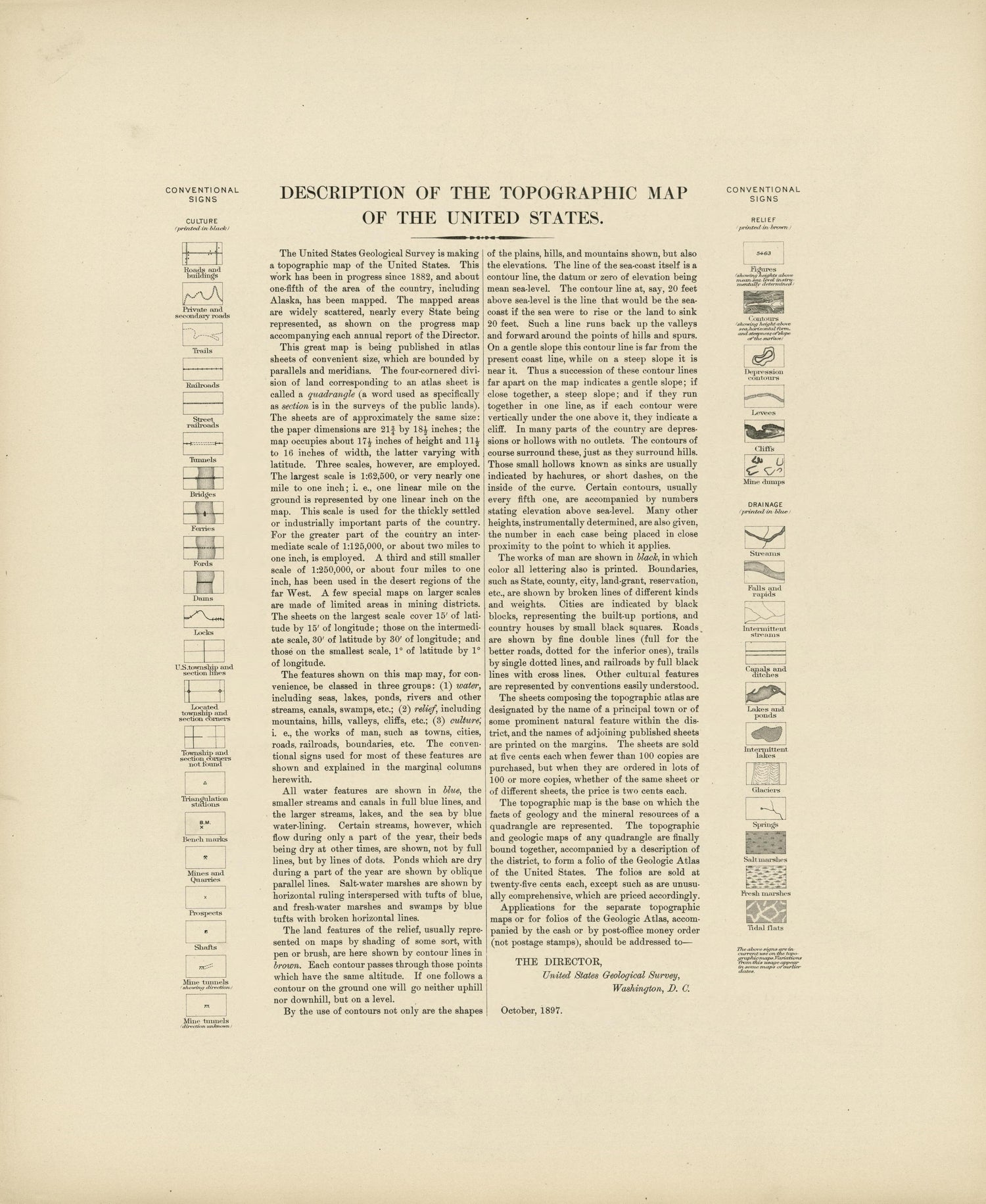 Description of the Topographic Map of the United States from Atlas of Massachusetts 1890 by Relic Map Company