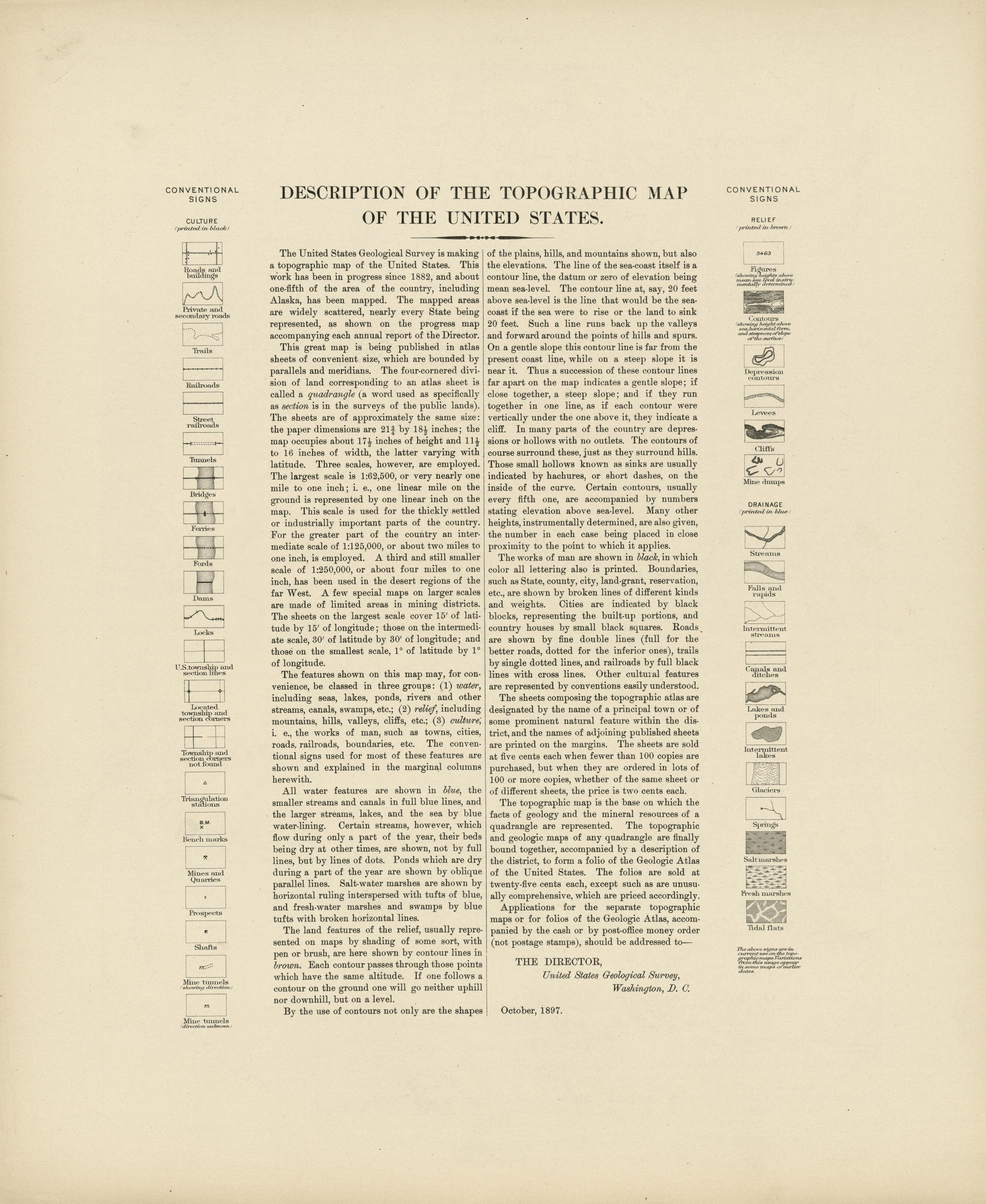 Description of the Topographic Map of the United States from Atlas of Massachusetts 1890 by Relic Map Company