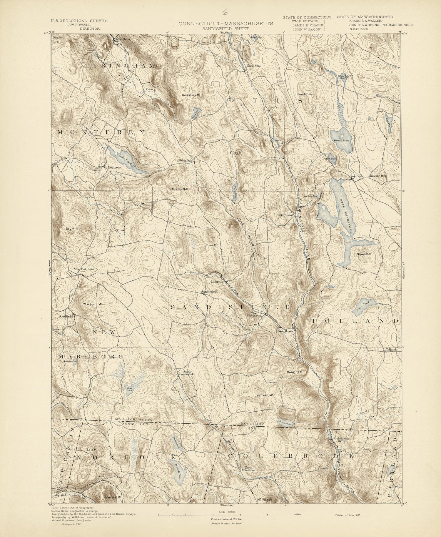Connecticut - Massachusetts, Sandisfield Sheet from Atlas of Massachusetts 1890 by Relic Map Company