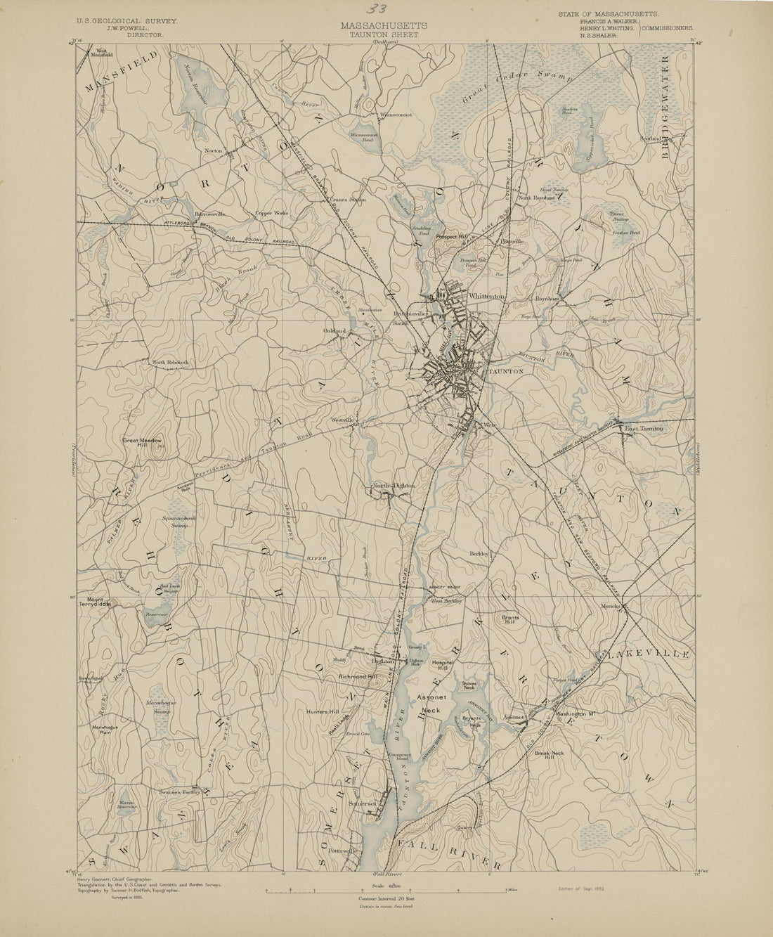 Massachusetts, Taunton Sheet from Atlas of Massachusetts 1890 by Relic Map Company