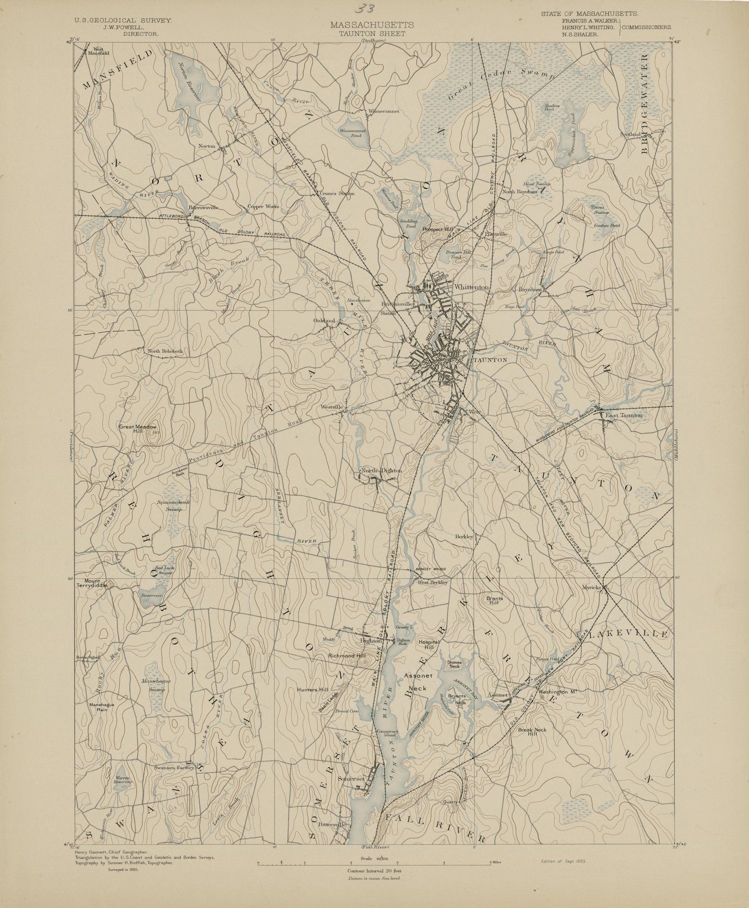 Massachusetts, Taunton Sheet from Atlas of Massachusetts 1890 by Relic Map Company