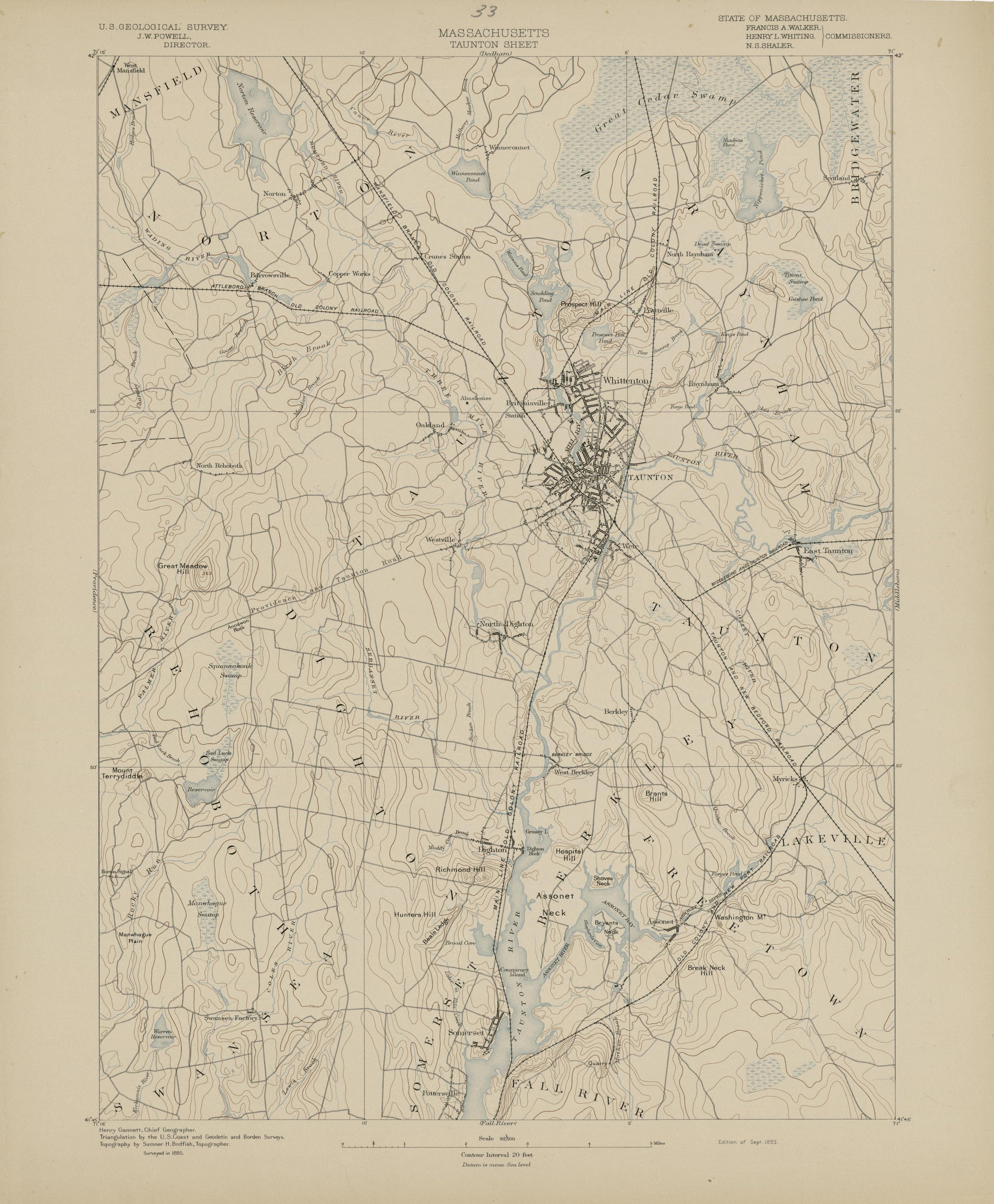 Massachusetts, Taunton Sheet from Atlas of Massachusetts 1890 by Relic Map Company