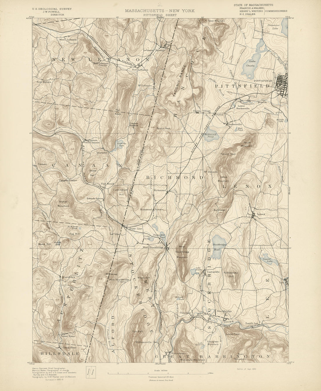 Massachusetts - New York, Pittsfield Sheet from Atlas of Massachusetts 1890 by Relic Map Company