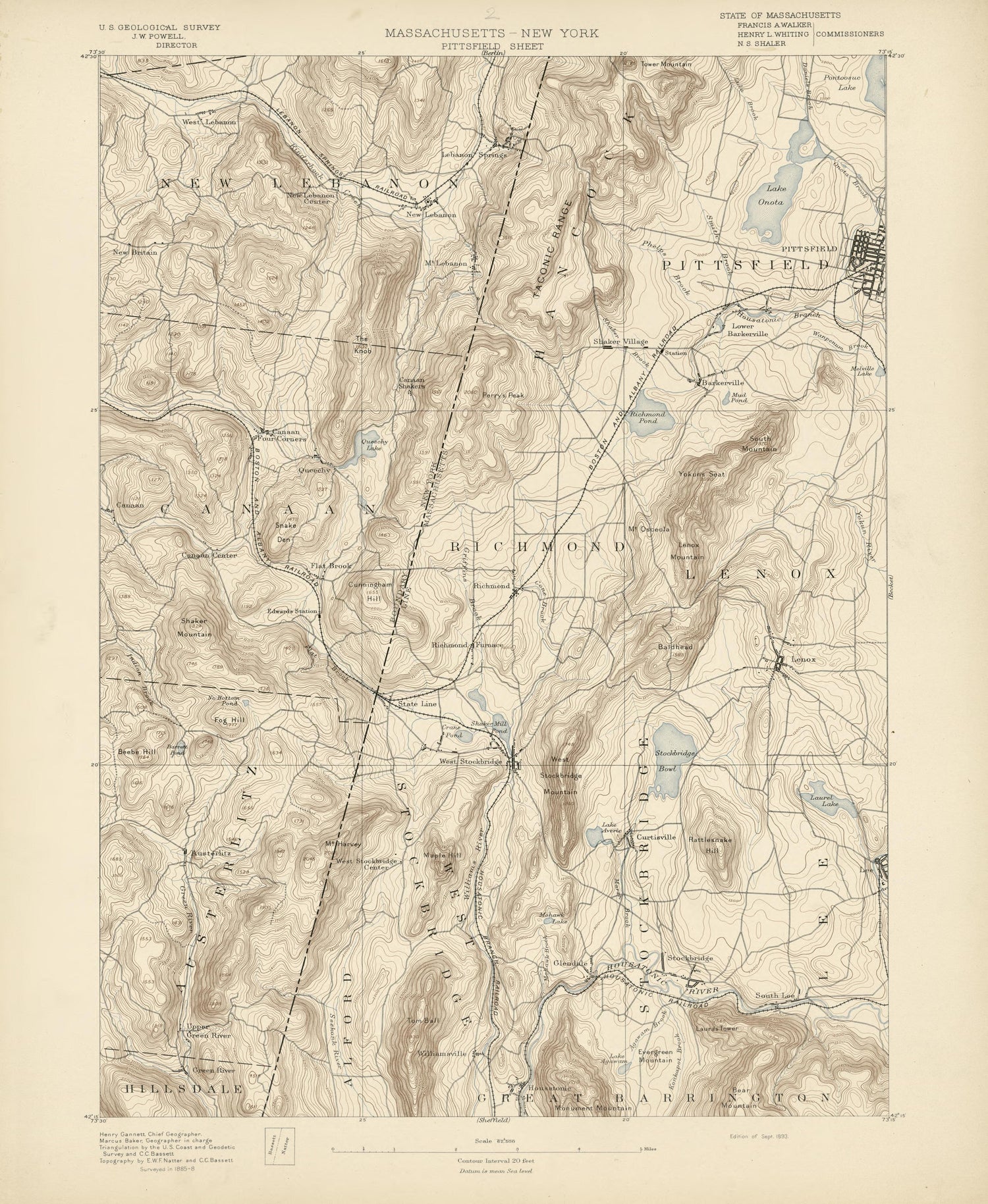Massachusetts - New York, Pittsfield Sheet from Atlas of Massachusetts 1890 by Relic Map Company