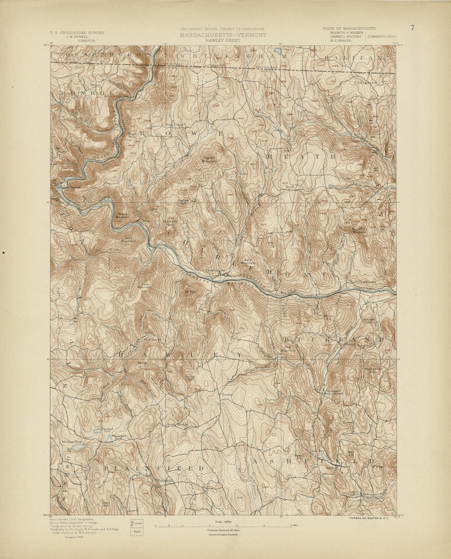 Massachusetts - Vermont, Hawley Sheet from Atlas of Massachusetts 1890 by Relic Map Company