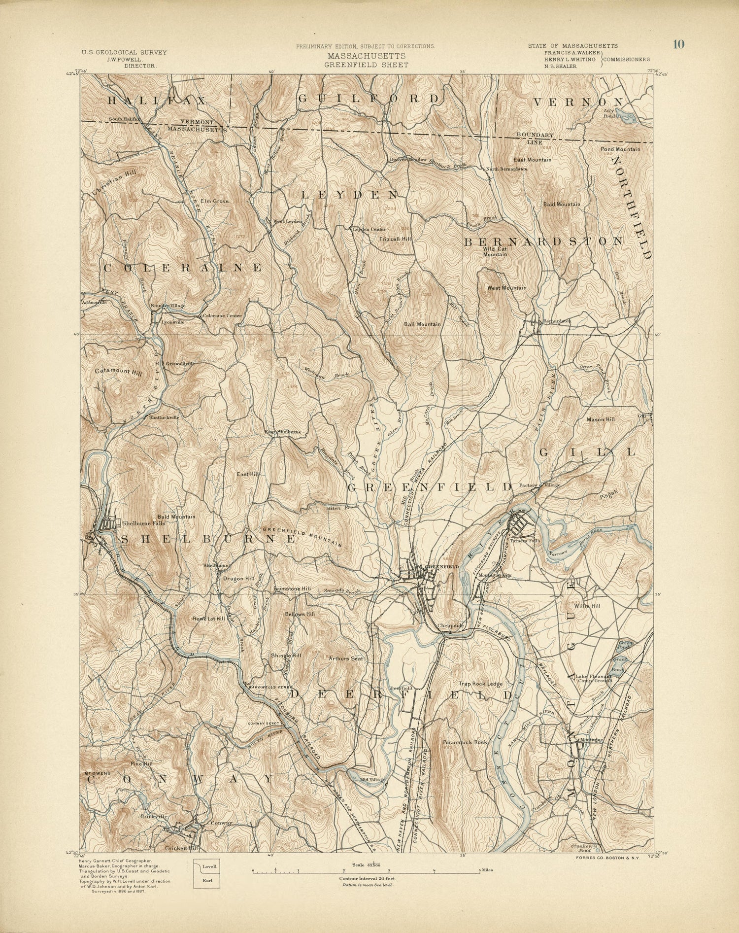 Massachusetts, Greenfield Sheet from Atlas of Massachusetts 1890 by Relic Map Company