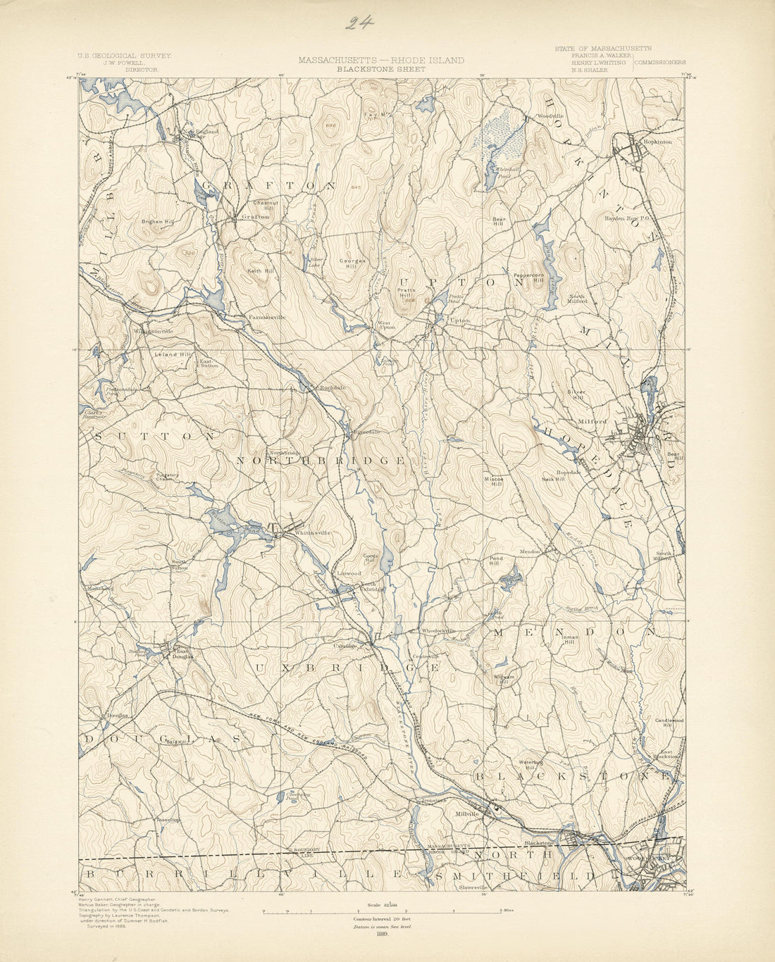 Massachusetts - Rhode Island, Blackstone Sheet from Atlas of Massachusetts 1890 by Relic Map Company